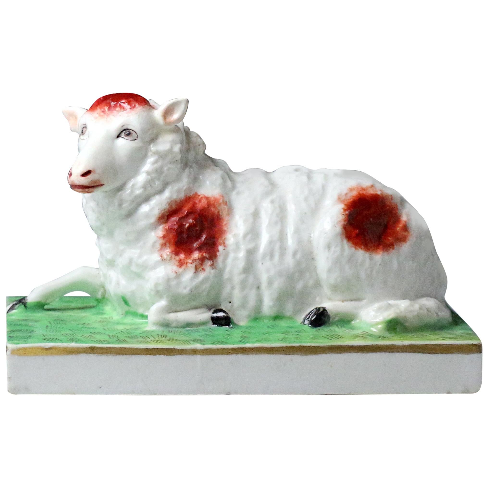 Staffordshire Figure of a Ewe on Oblong Base, English, Early 19th Century Period For Sale