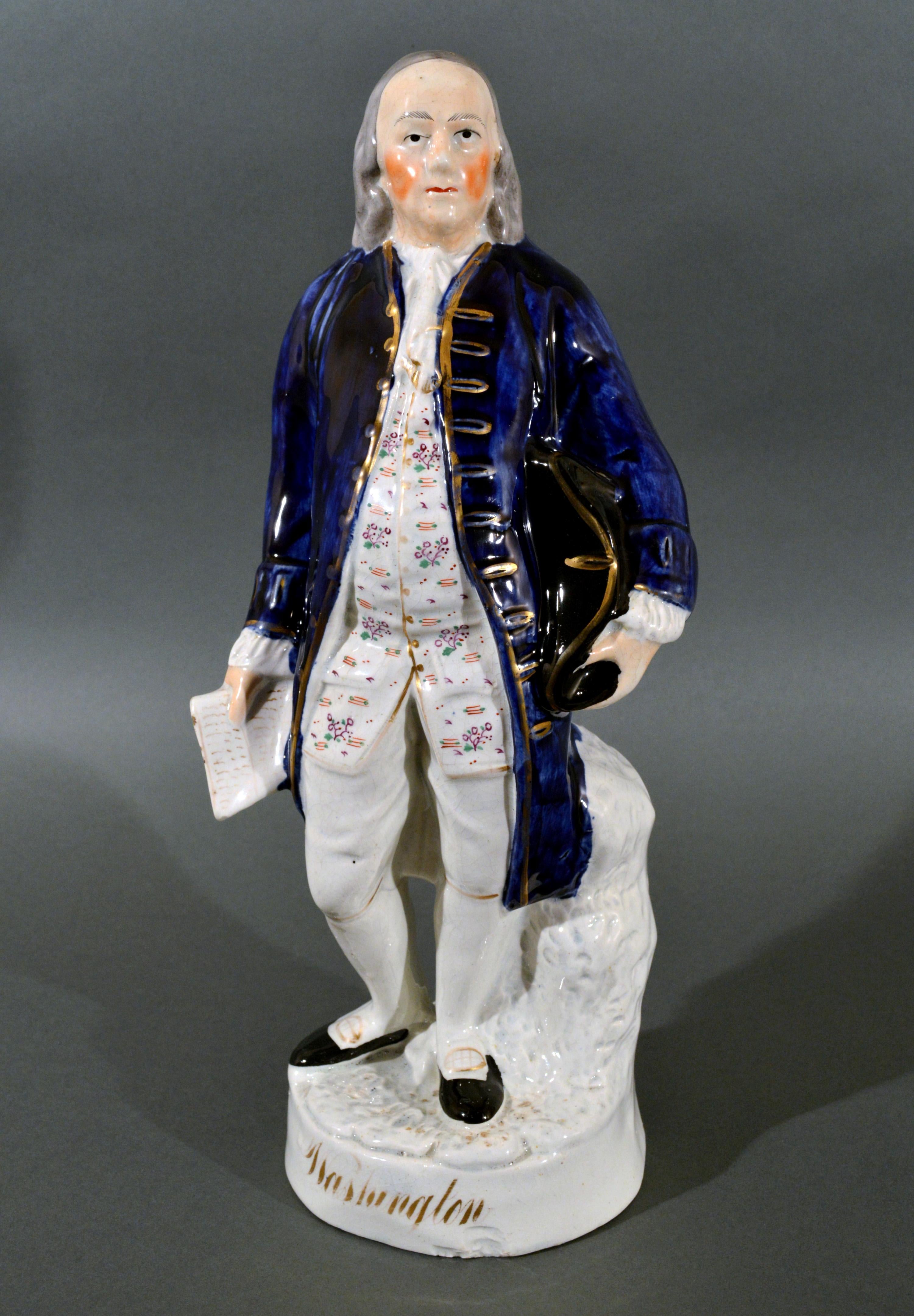 European Staffordshire Figure of Benjamin Franklin But Named Washington