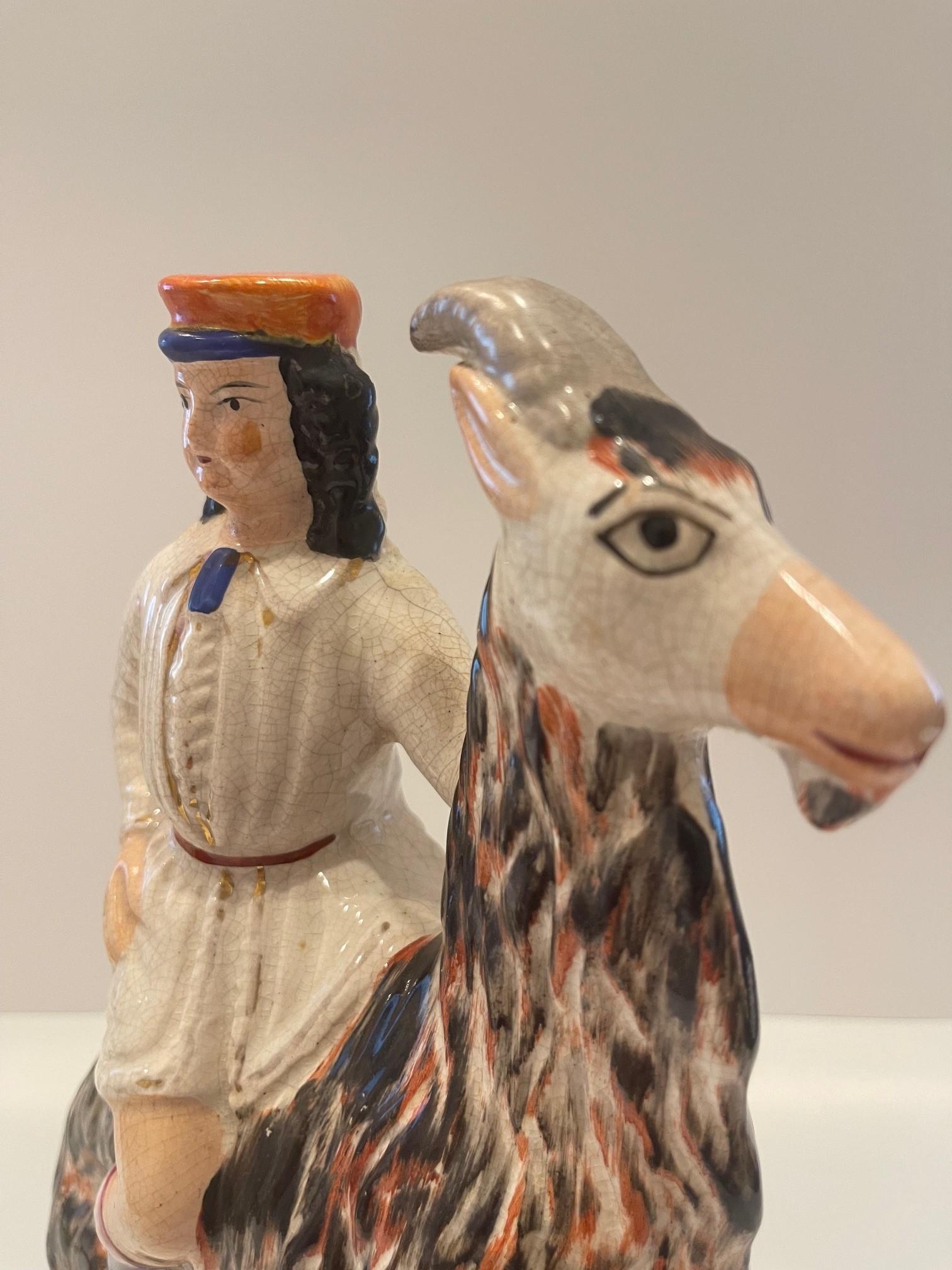 Staffordshire figure of boy on a goat Circa 1865 In Good Condition For Sale In Flower Mound, TX