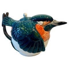 Staffordshire Fine Ceramic Woodland Birds Hand Painted Kingfisher Bird Teapot