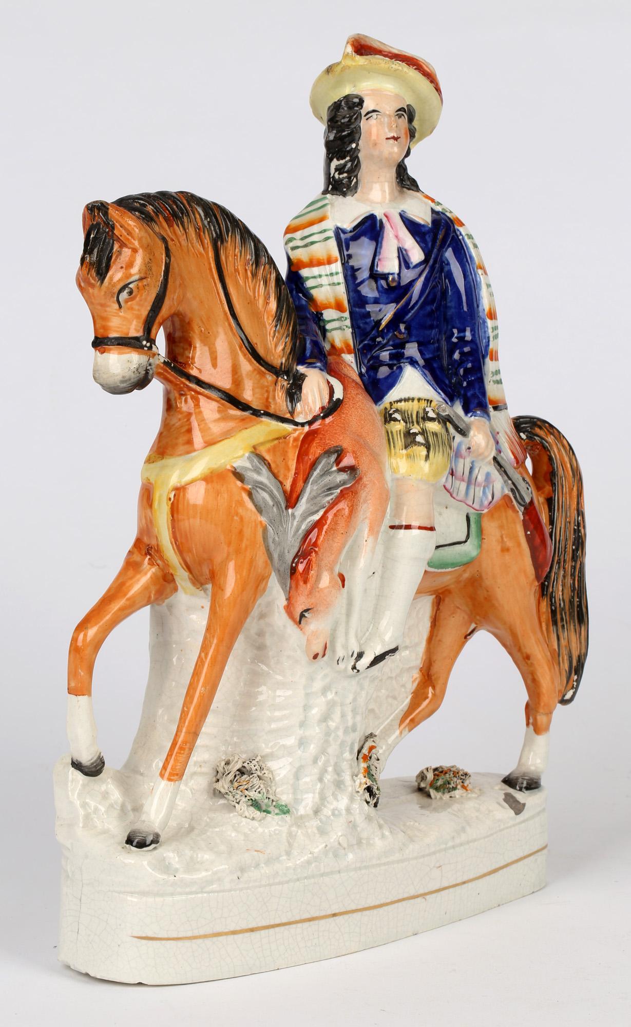 Staffordshire Flatback Pottery Scottish Hunter Figure on Horseback 1
