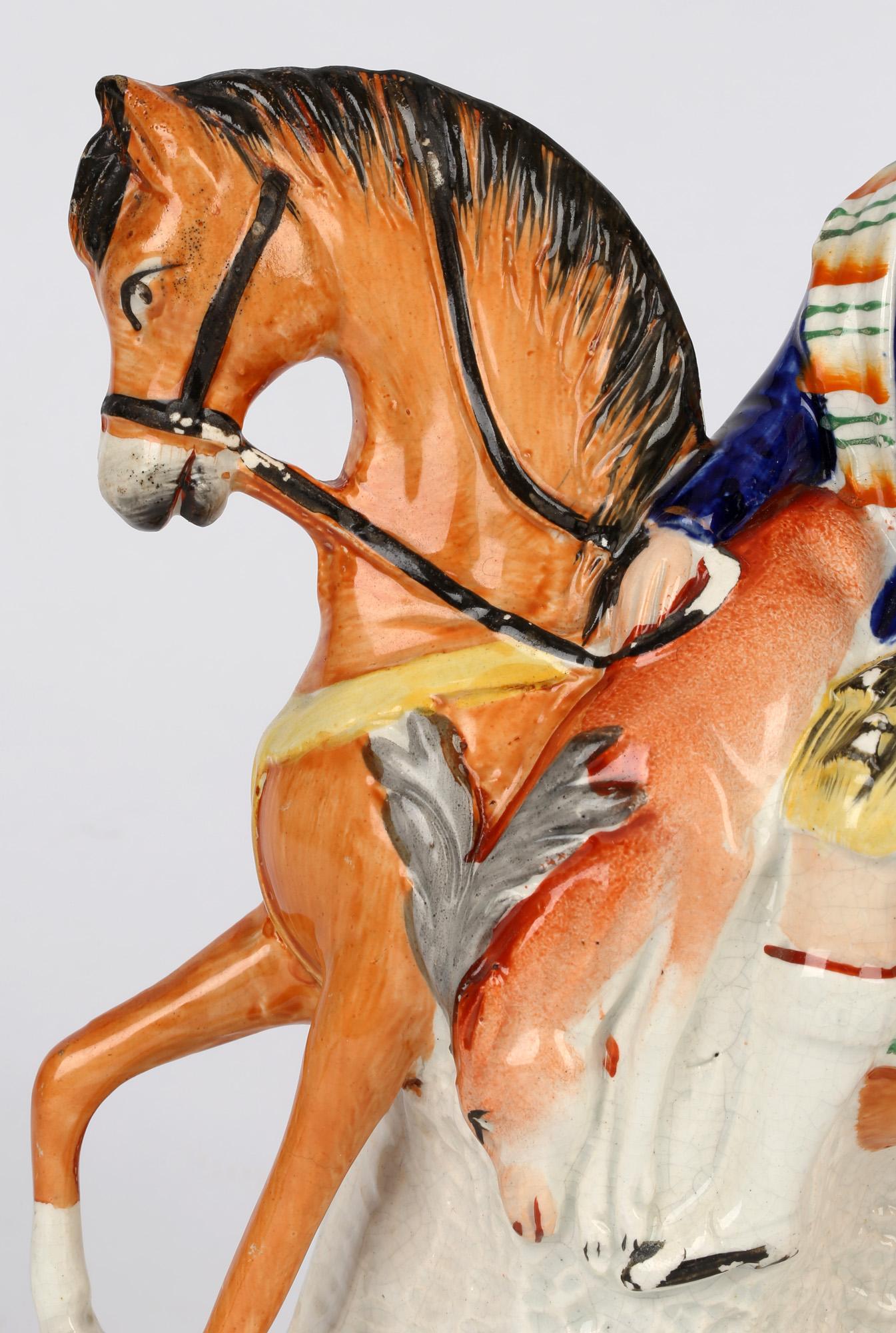 Staffordshire Flatback Pottery Scottish Hunter Figure on Horseback 2