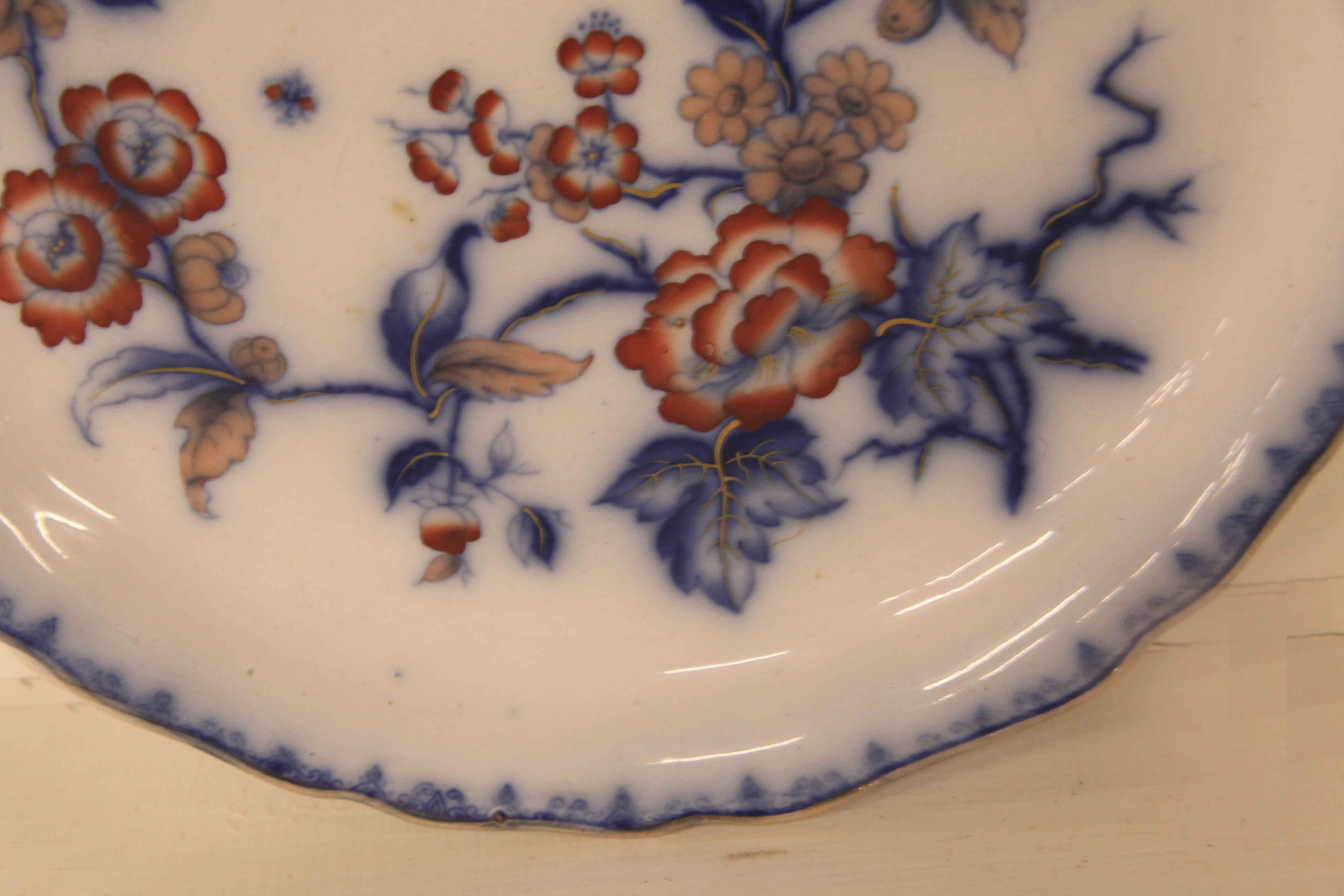 Glazed Staffordshire Flow Blue Serving Plate For Sale