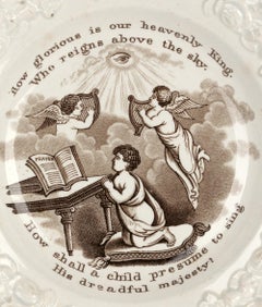 Staffordshire Georgian Two Pearlware Religious Printed Childs Plates with Verse