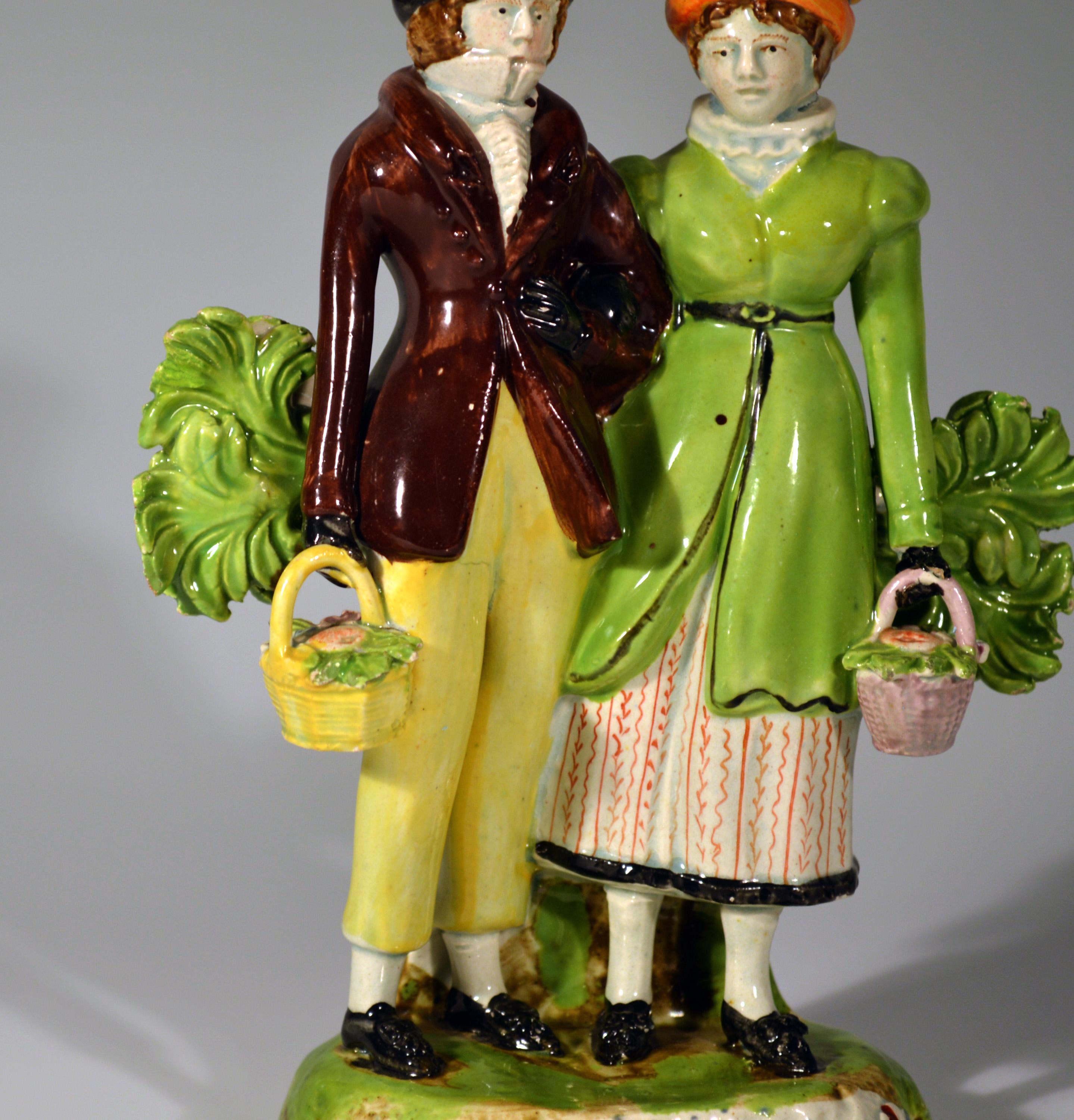 Regency Staffordshire Group of Courting Couple or Dandies, circa 1825