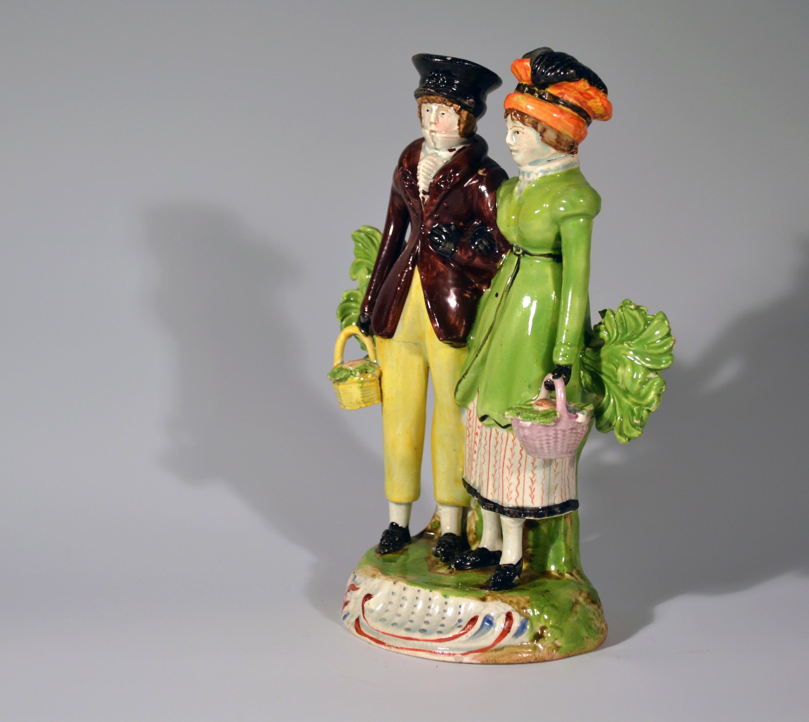 19th Century Staffordshire Group of Courting Couple or Dandies, circa 1825