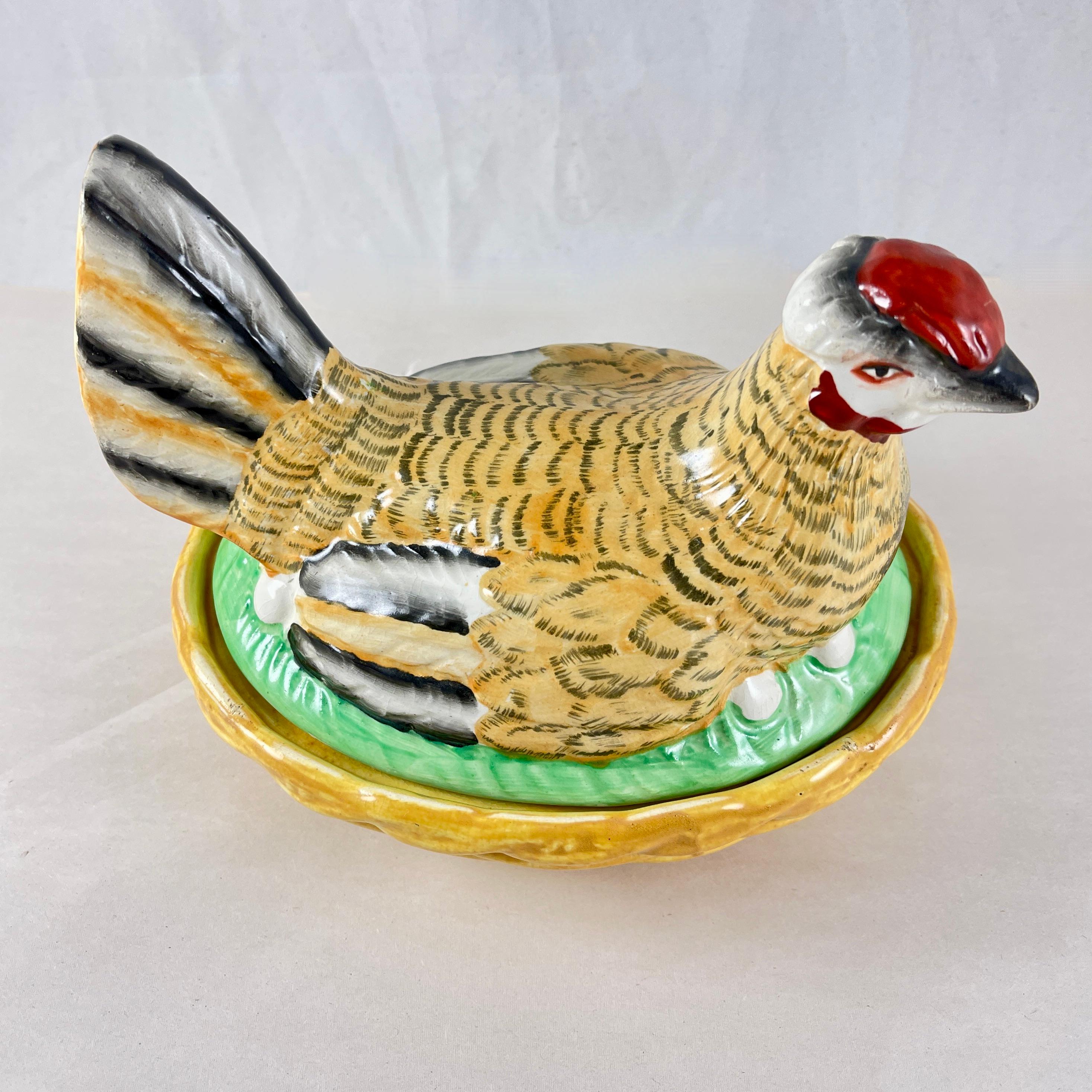 Edwardian Staffordshire Hand-Painted Hen on Nest of Eggs Tureen For Sale