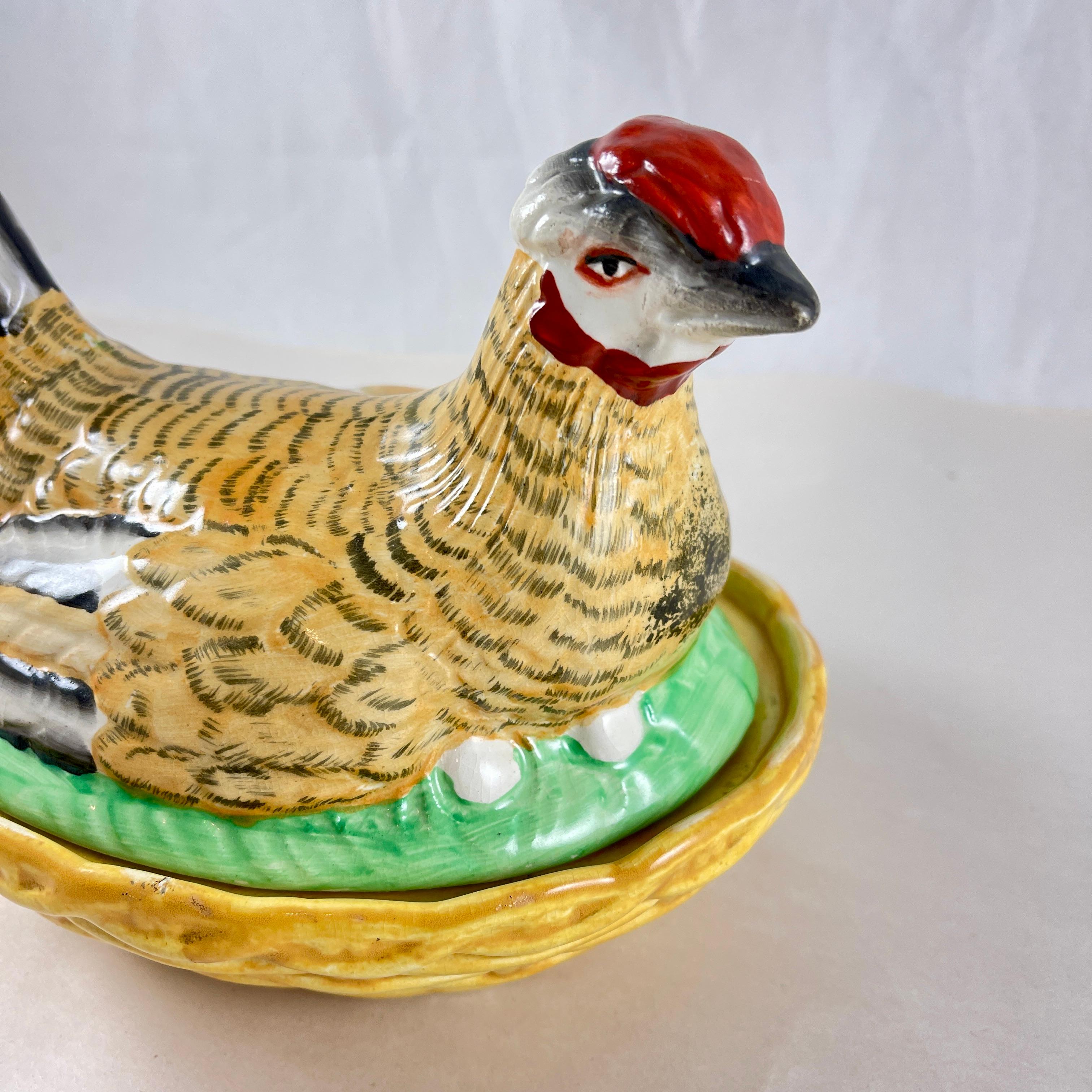 19th Century Staffordshire Hand-Painted Hen on Nest of Eggs Tureen For Sale