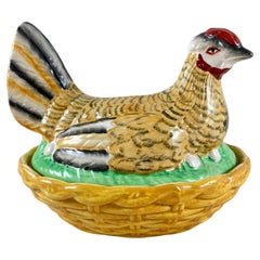Antique Staffordshire Hand-Painted Hen on Nest of Eggs Tureen