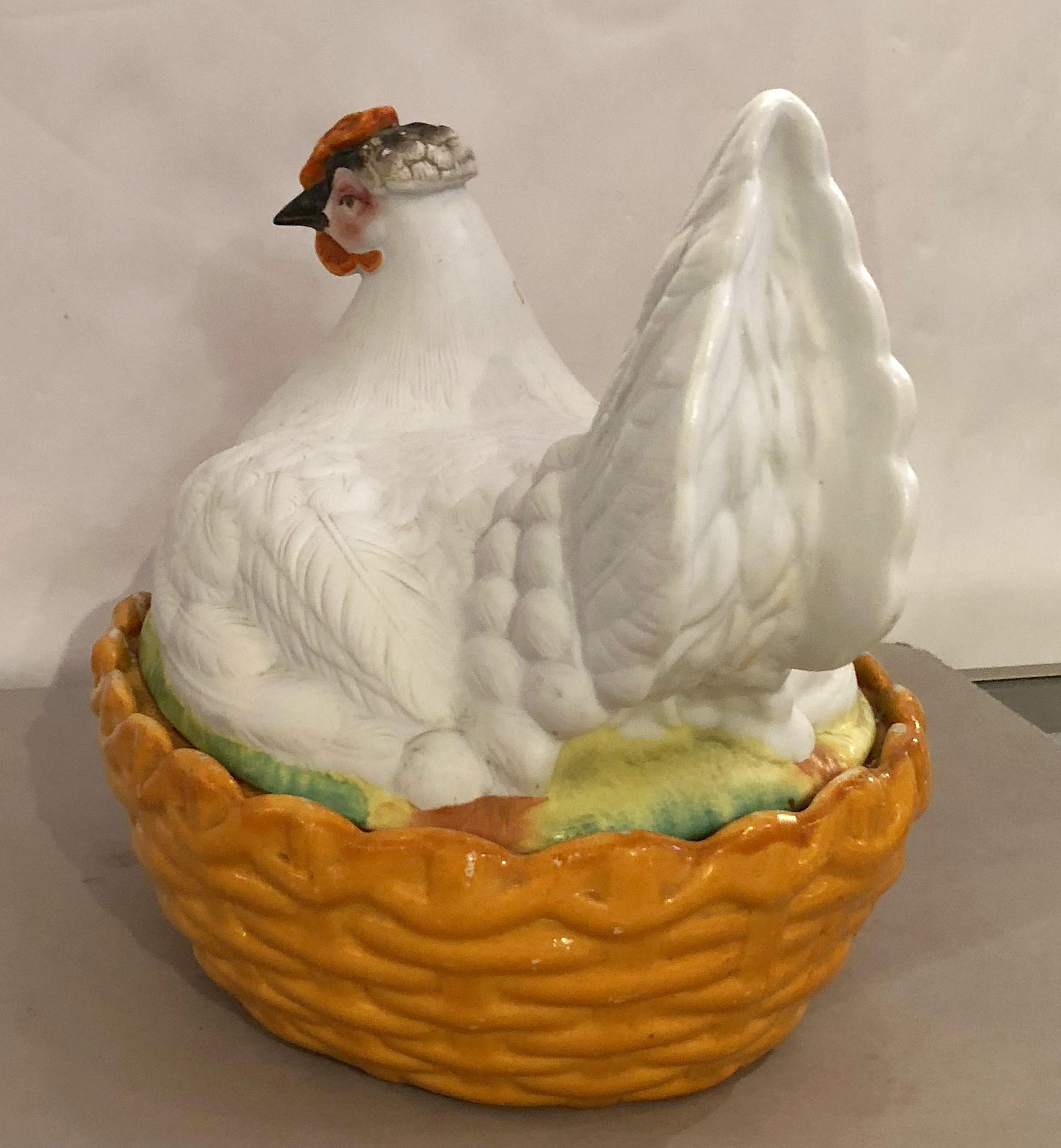 English Staffordshire Hen on Nest or Basket Tureen from 19th Century, England