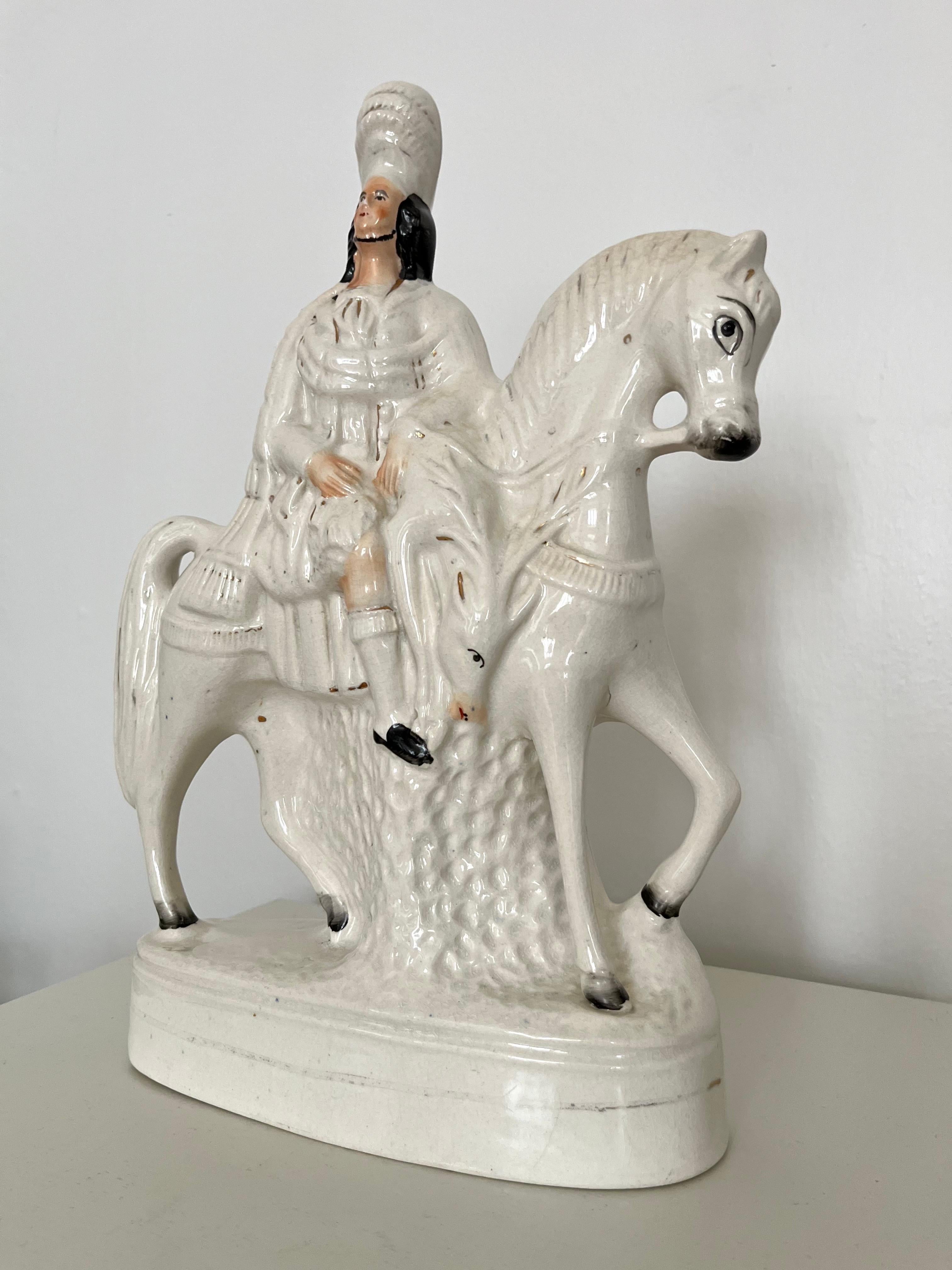 Victorien Figure de cheval et de cavalier en Staffordshire, Angleterre, vers 1850 en vente
