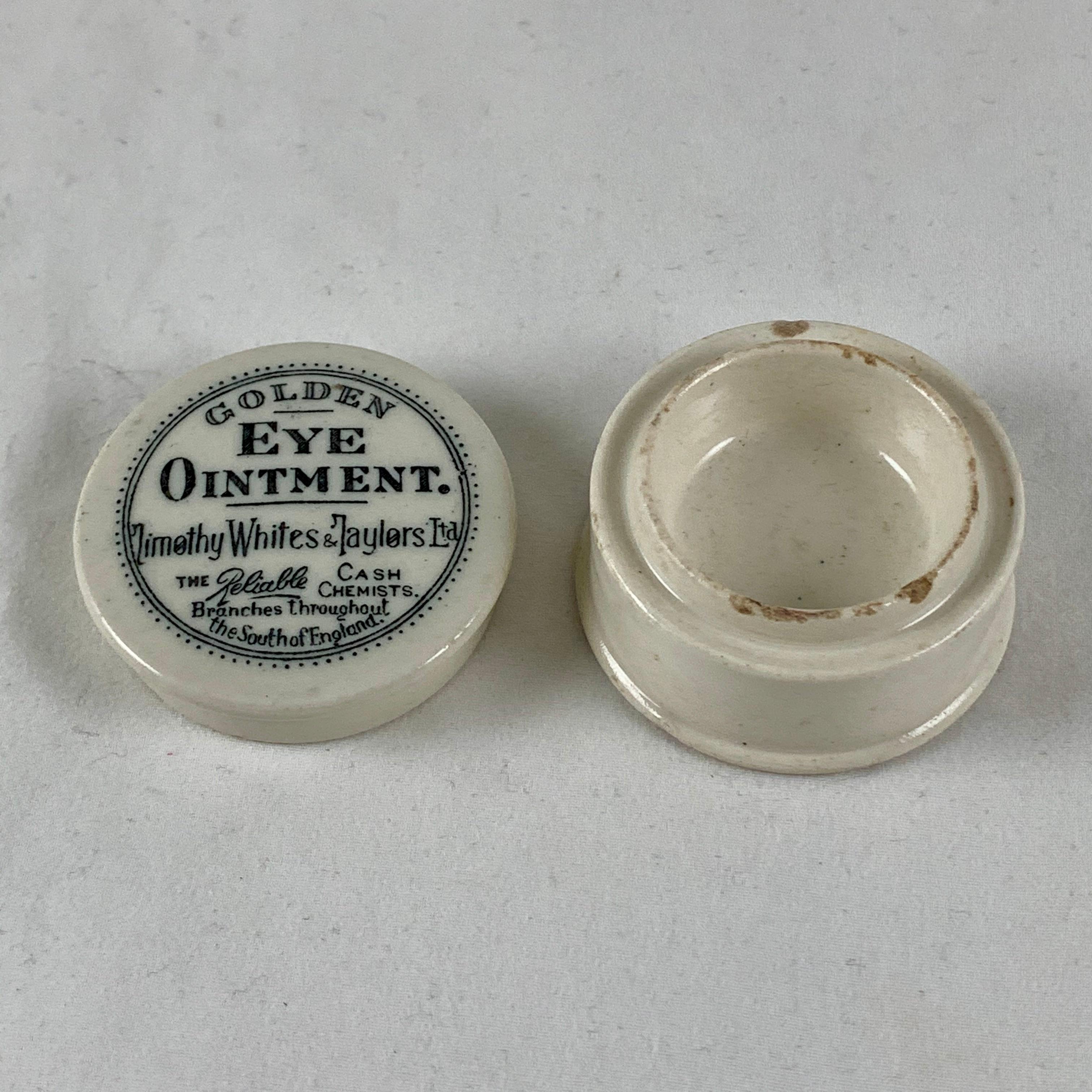 Victorian Staffordshire Ironstone Transfer Printed Golden Eye Ointment Pot and Lid