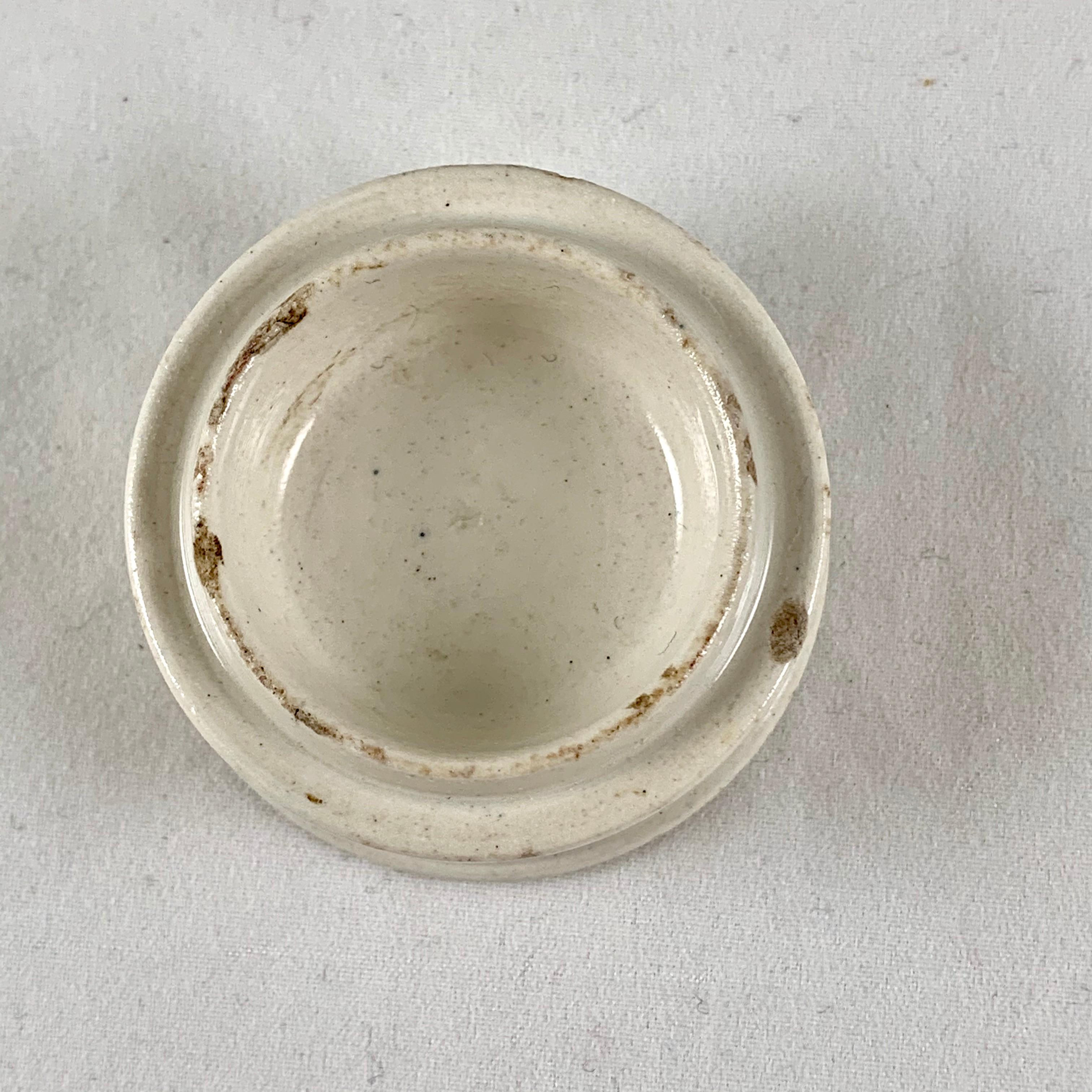 Glazed Staffordshire Ironstone Transfer Printed Golden Eye Ointment Pot and Lid