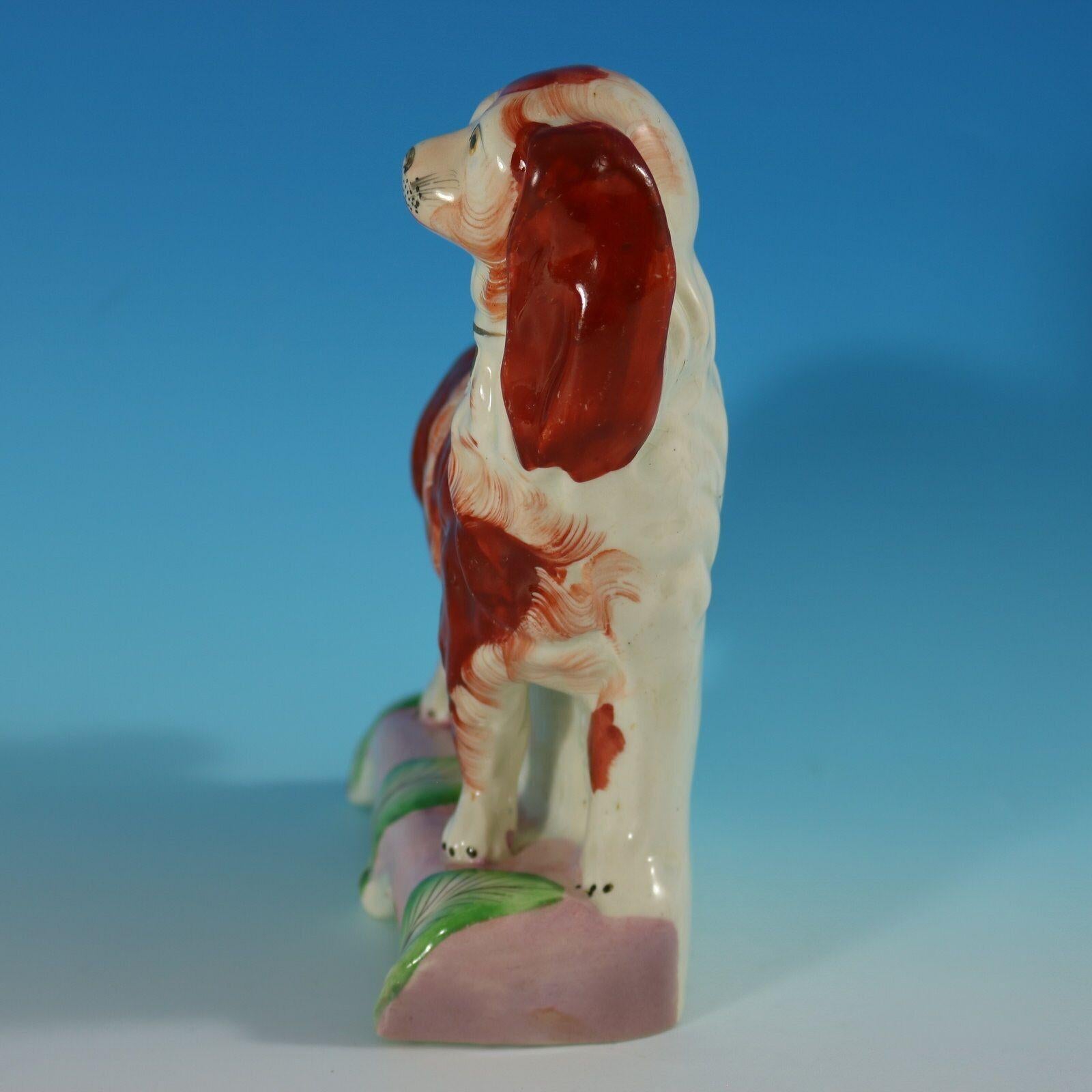 Victorian Staffordshire King Charles Spaniel on Leaf Base For Sale