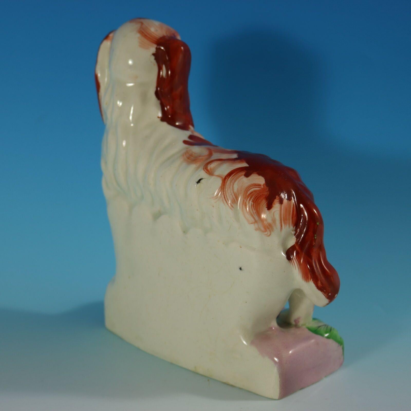 Mid-19th Century Staffordshire King Charles Spaniel on Leaf Base For Sale