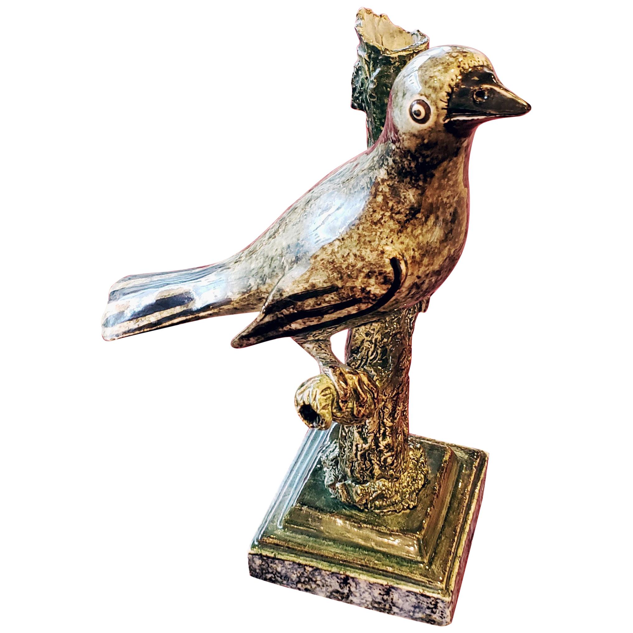 Staffordshire Large Pearlware Whistle Modeled as a Bird on Tree Branch, 1810