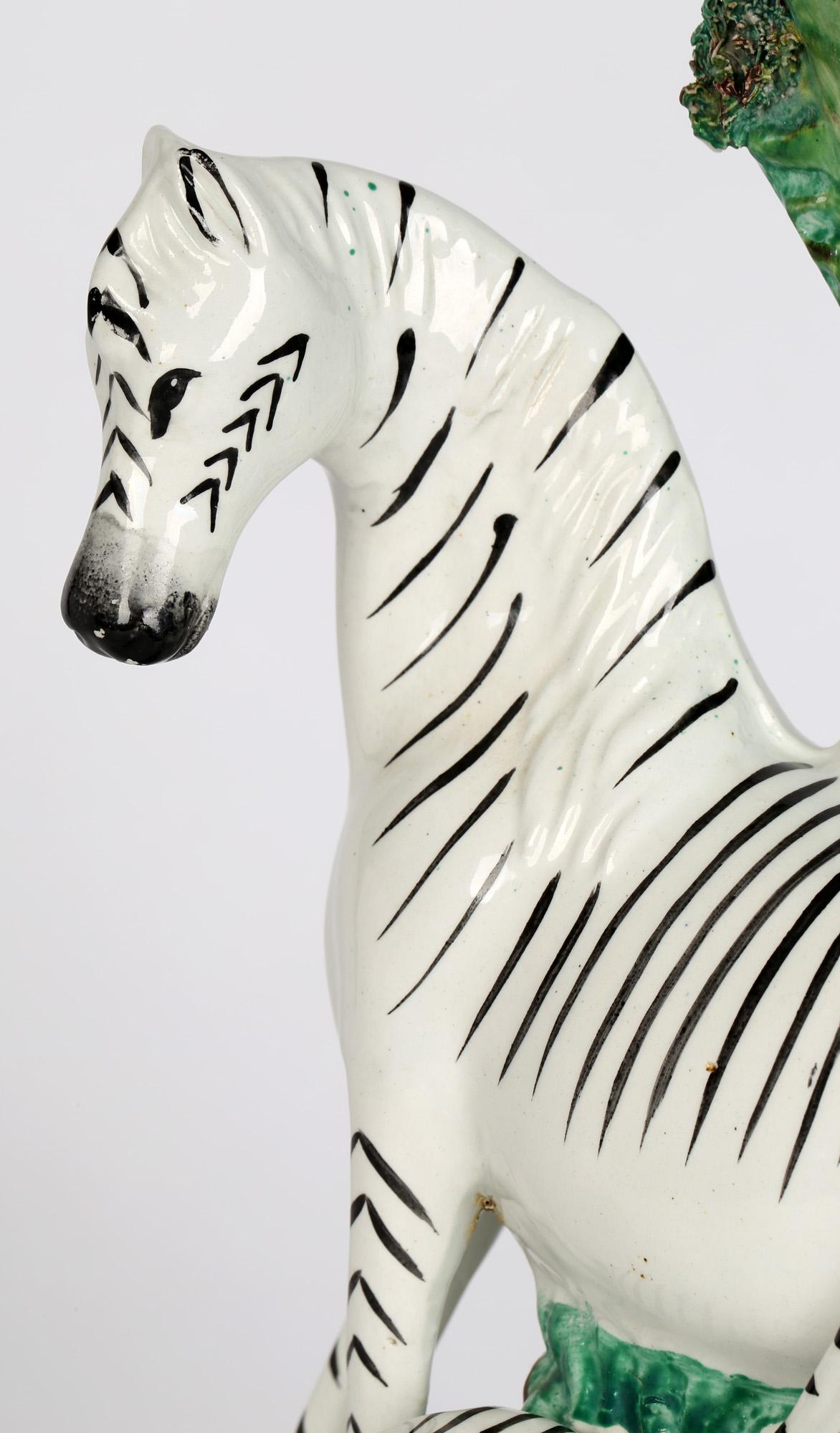 Staffordshire Large Rare Zebra and Foal Pottery Spill Vase 1