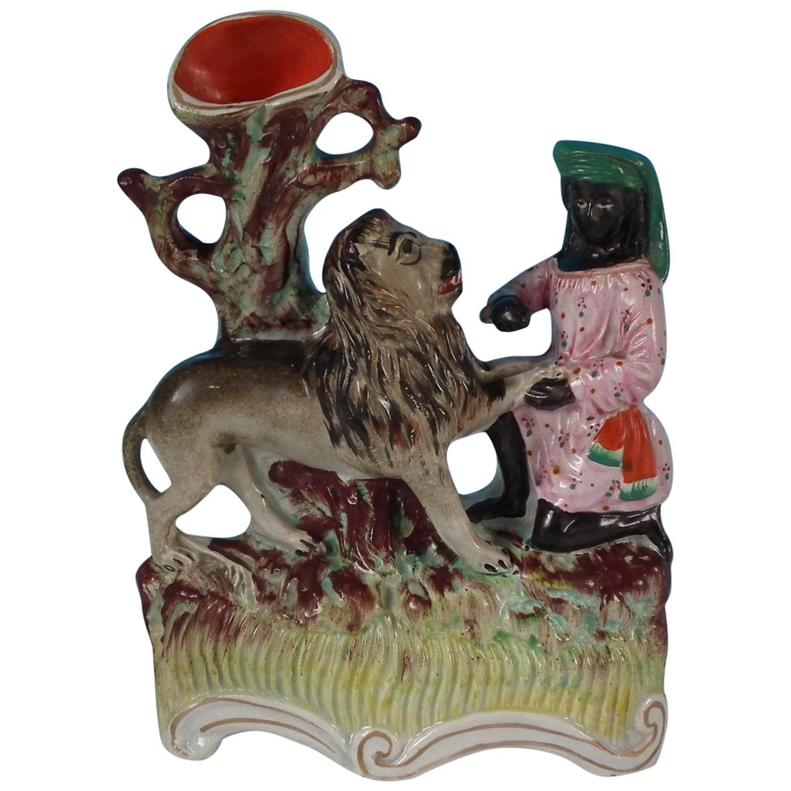 Staffordshire Macombo and Lion Spill Vase