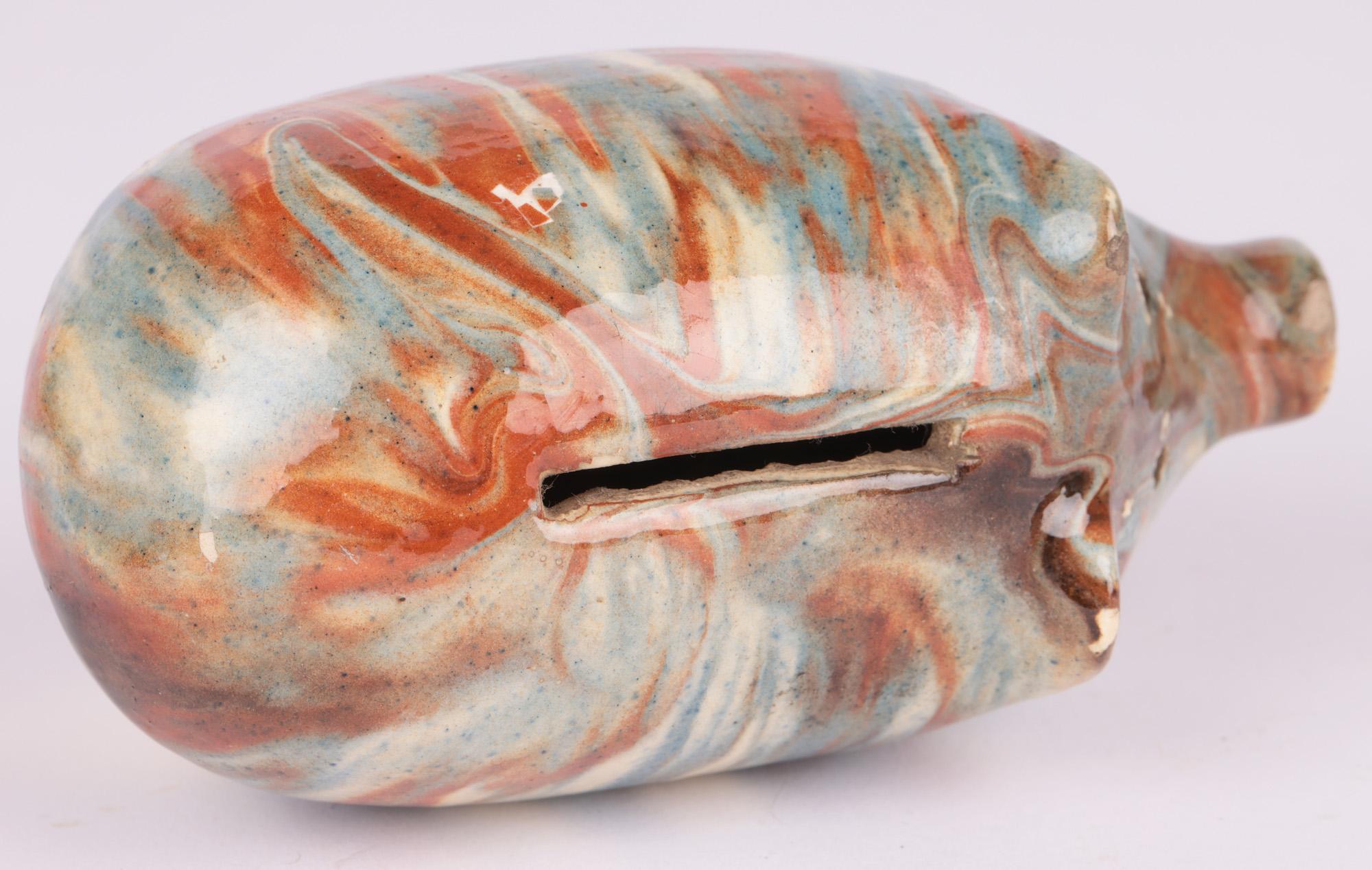 Staffordshire Marble Slipware Glazed Pottery Pig Moneybox In Good Condition For Sale In Bishop's Stortford, Hertfordshire
