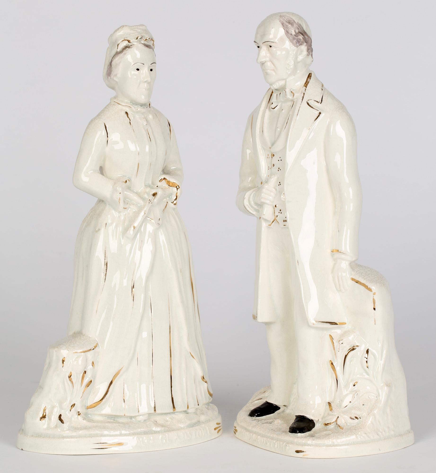 Staffordshire Mr & Mrs Gladstone Pair Political Portrait Pottery Figures For Sale 2