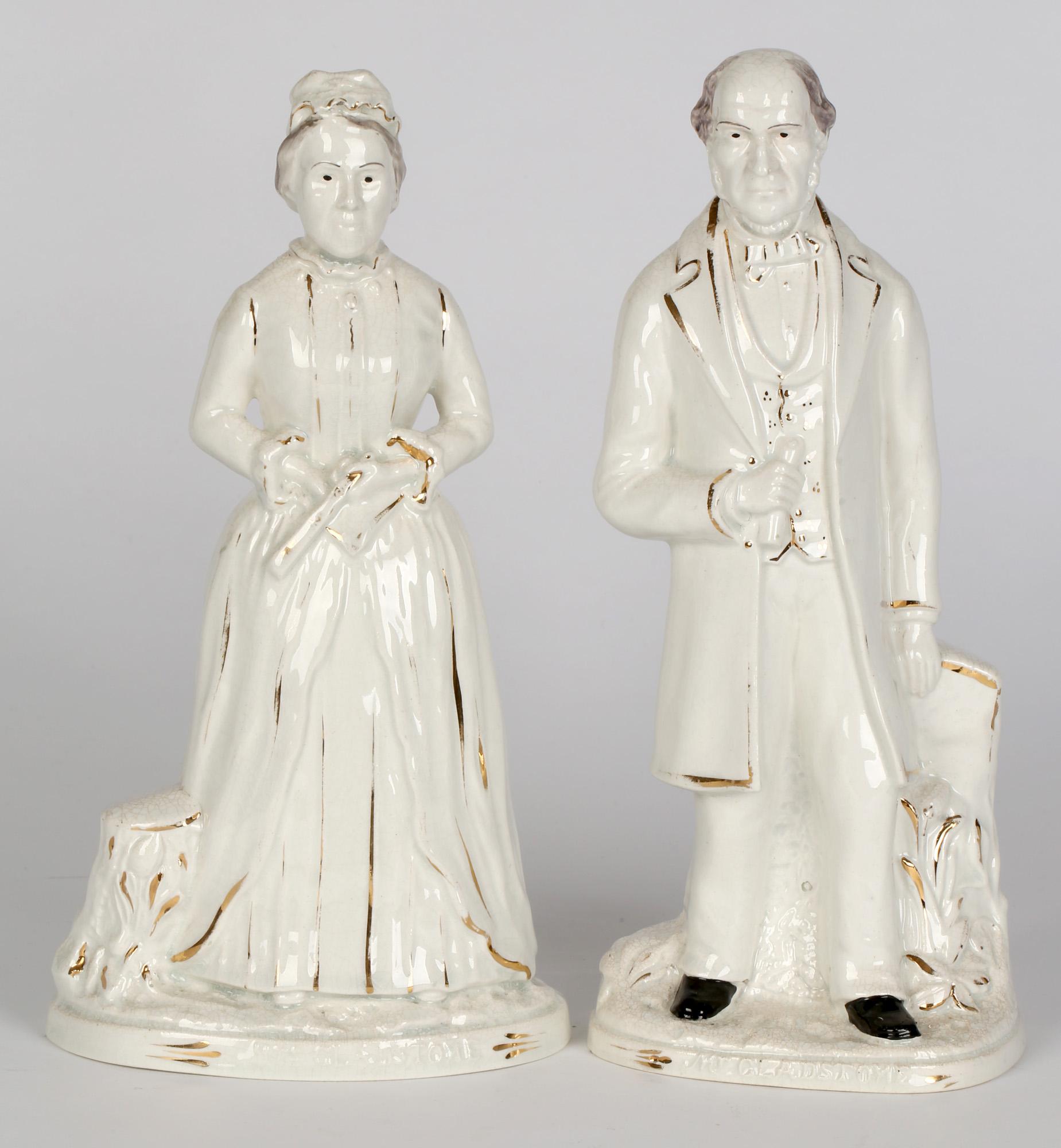 Staffordshire Mr & Mrs Gladstone Pair Political Portrait Pottery Figures For Sale 6