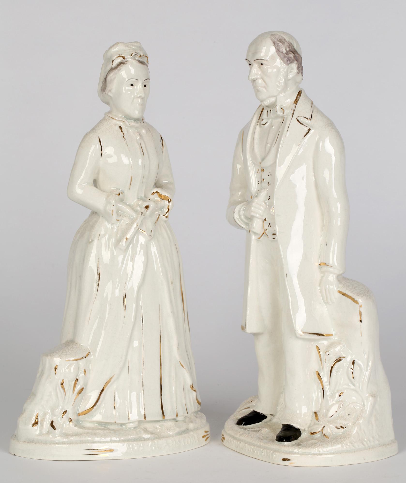Staffordshire Mr & Mrs Gladstone Pair Political Portrait Pottery Figures For Sale 10