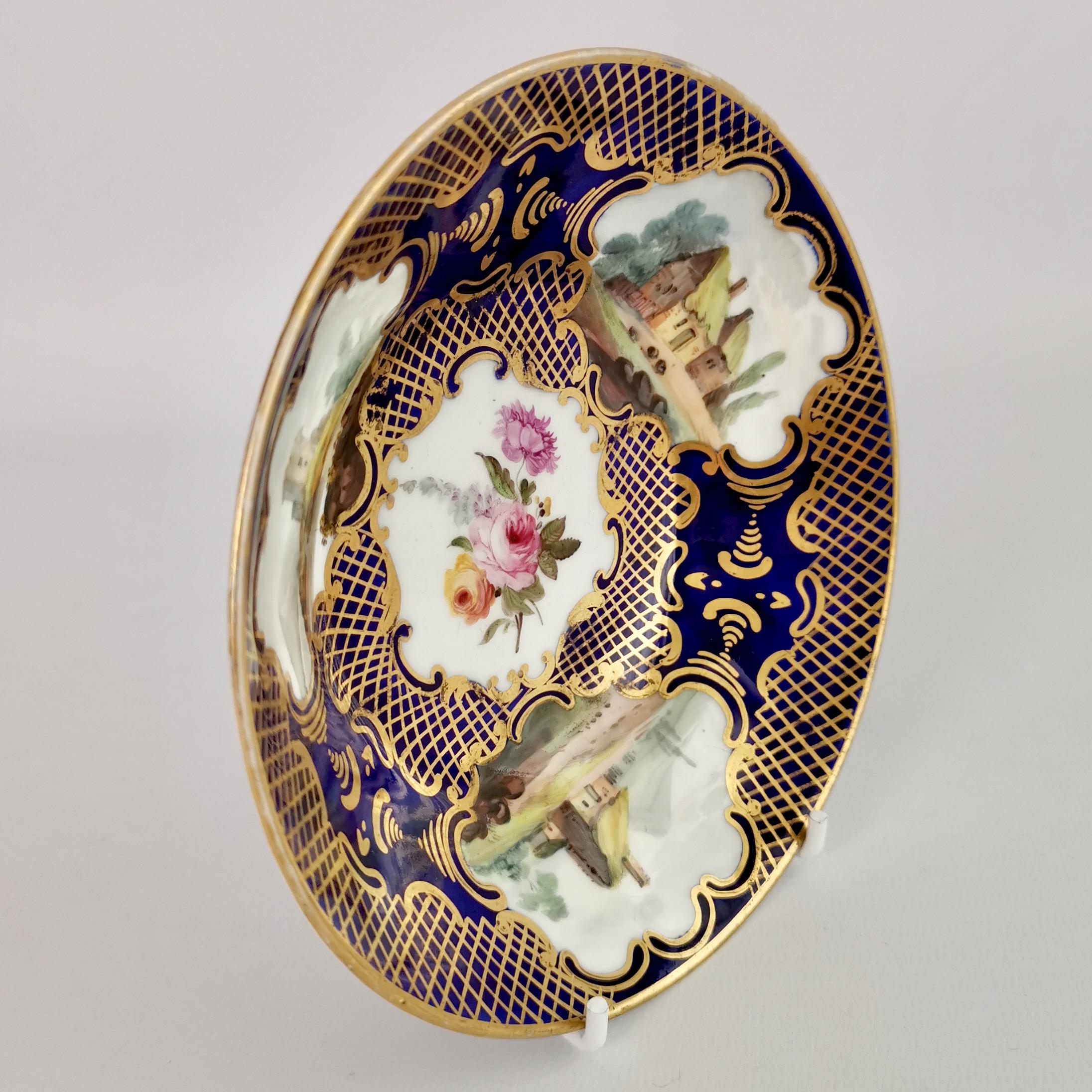 Staffordshire Orphaned Saucer, Cobalt Blue, Gilt and Landscapes, Regency ca 1815 In Good Condition In London, GB