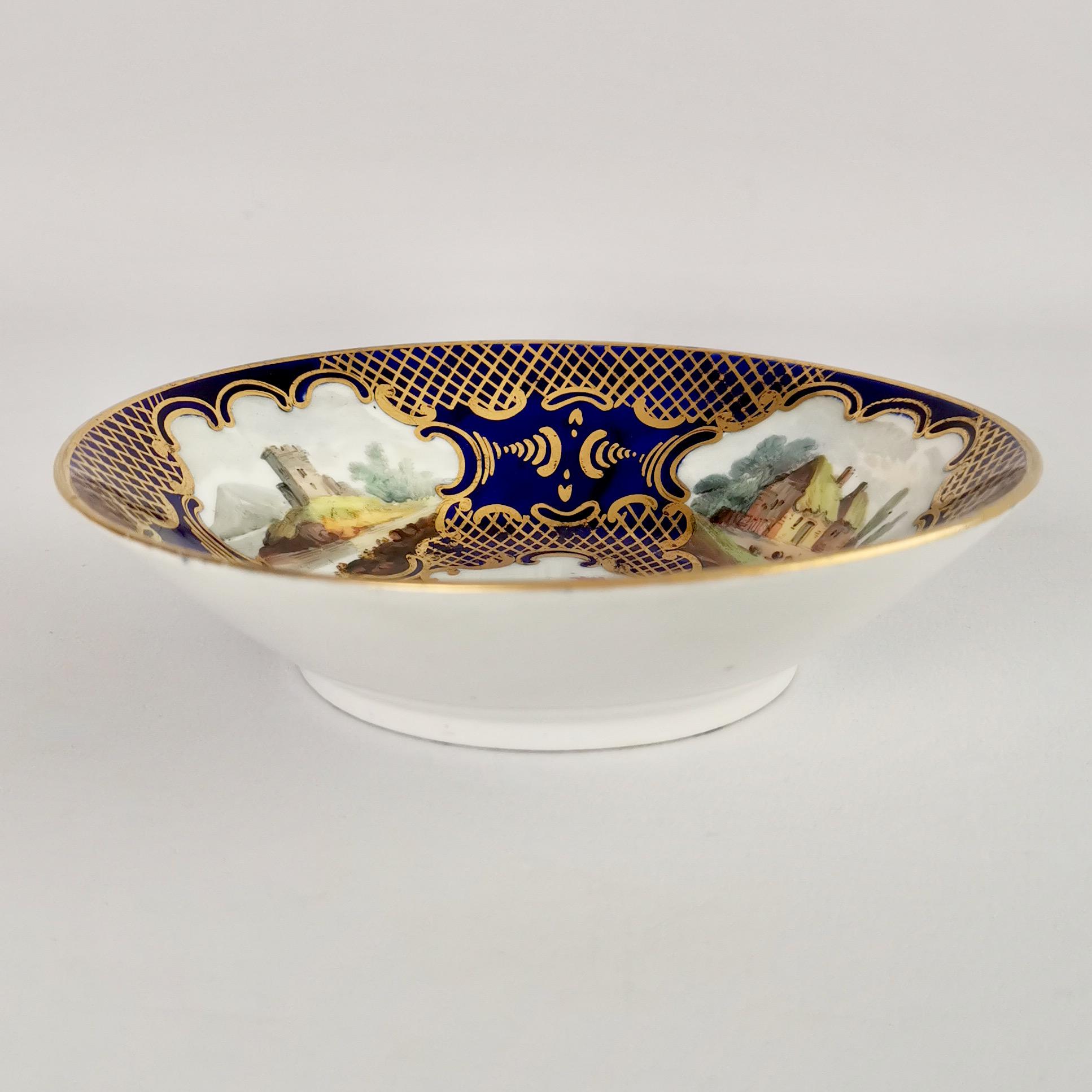 Early 19th Century Staffordshire Orphaned Saucer, Cobalt Blue, Gilt and Landscapes, Regency ca 1815