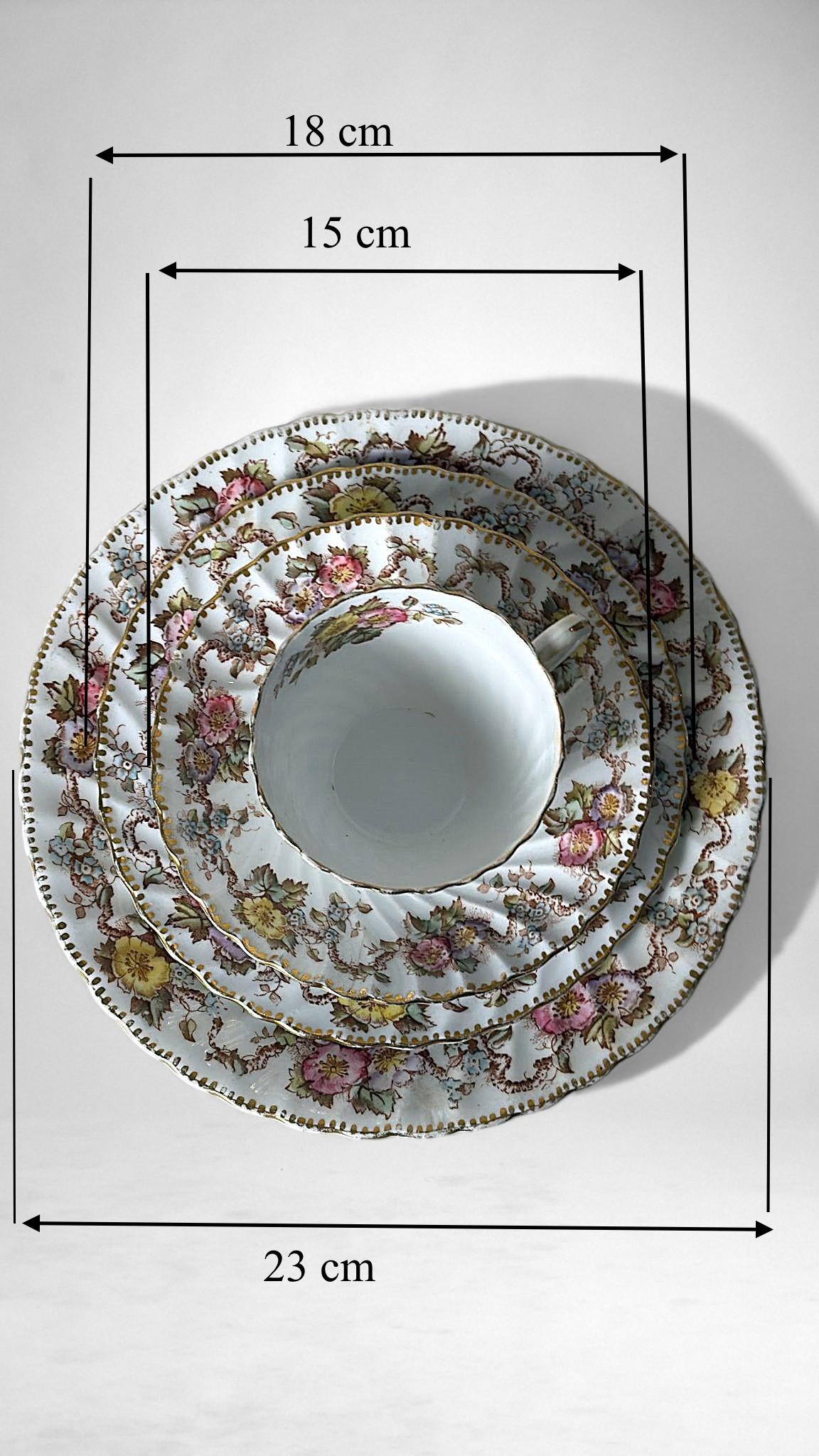 Coppia di tazze da caffè/tè con piattini e vassoio da dessert dello Staffordshire in vendita 10