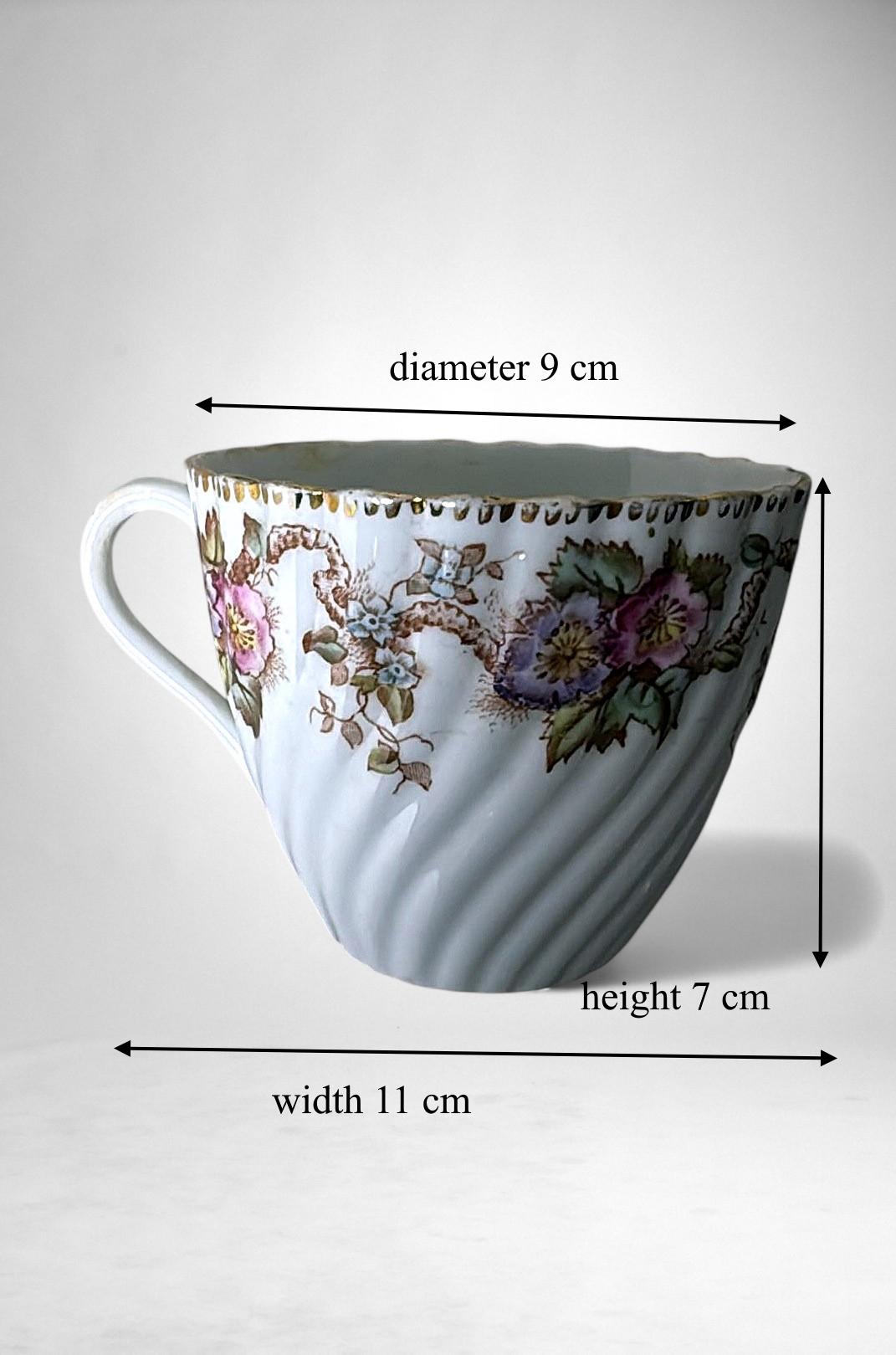 Coppia di tazze da caffè/tè con piattini e vassoio da dessert dello Staffordshire in vendita 11