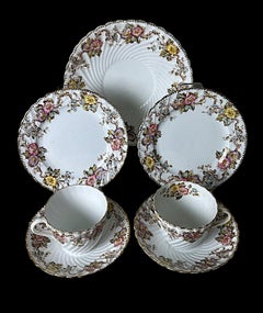 Staffordshire Pair Of Coffee/Tea Cups With Saucers And Dessert Tray
