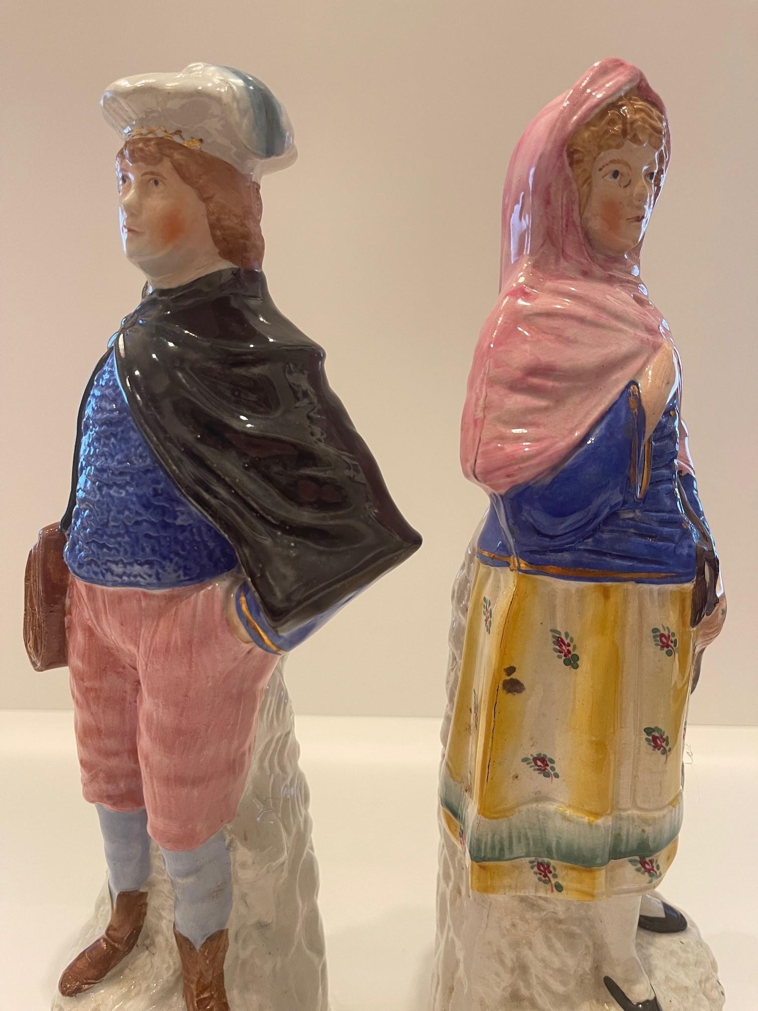 19th Century Staffordshire pair of figures School Boy and G Circa 1870irl For Sale