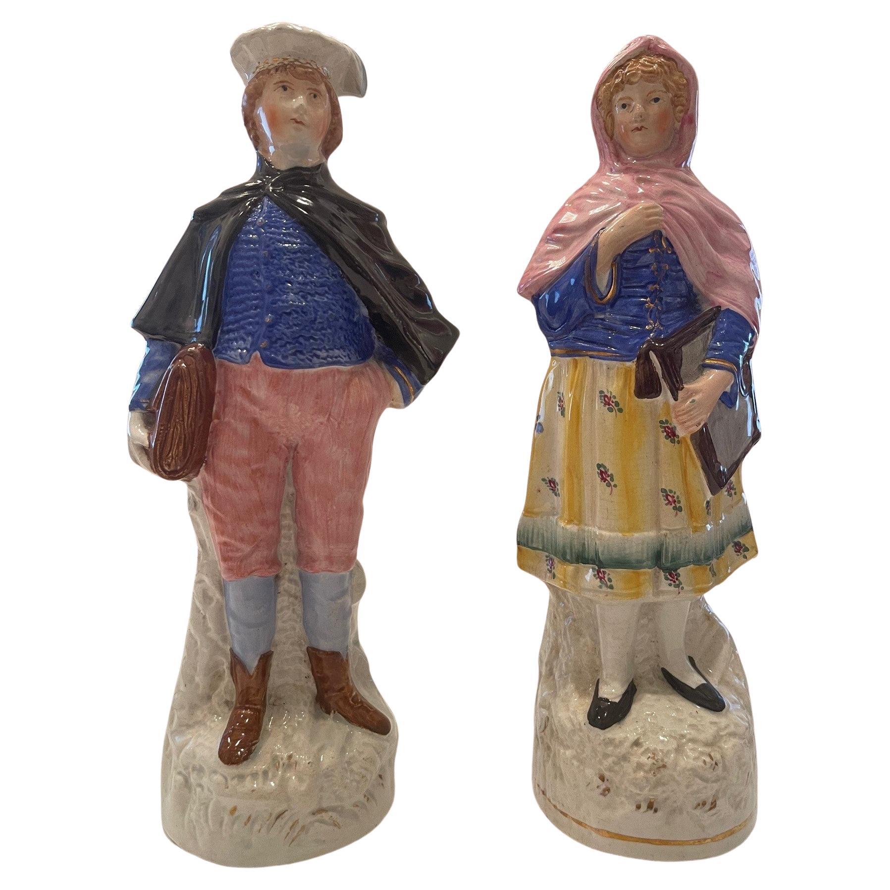 Staffordshire pair of figures School Boy and G Circa 1870irl For Sale