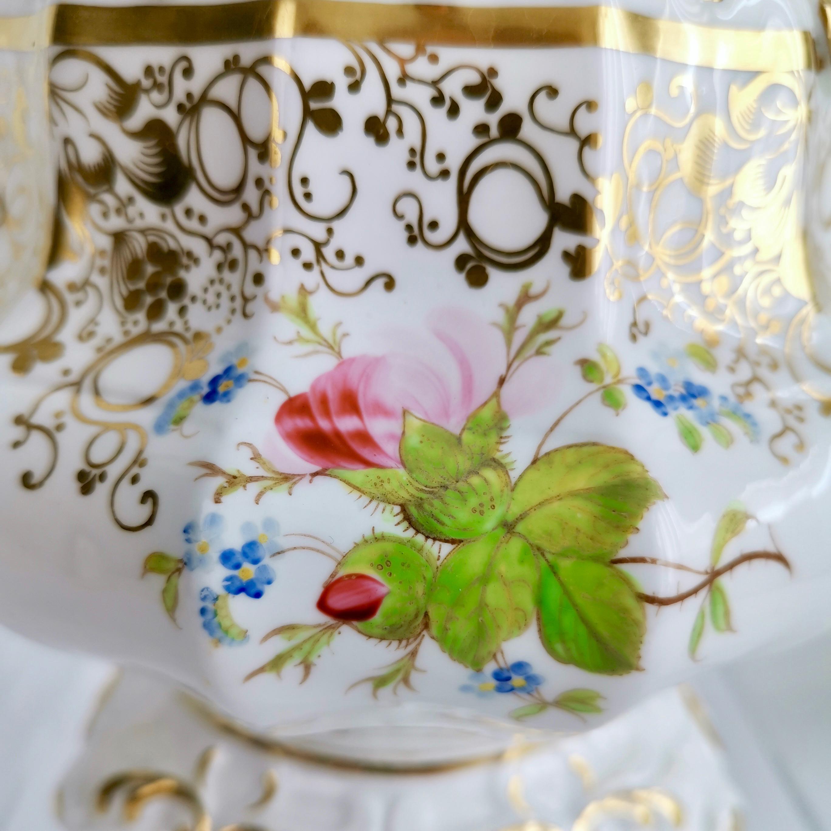 Hand-Painted Staffordshire Porcelain Tea Service, White and Gilt, Rococo Revival, circa 1845