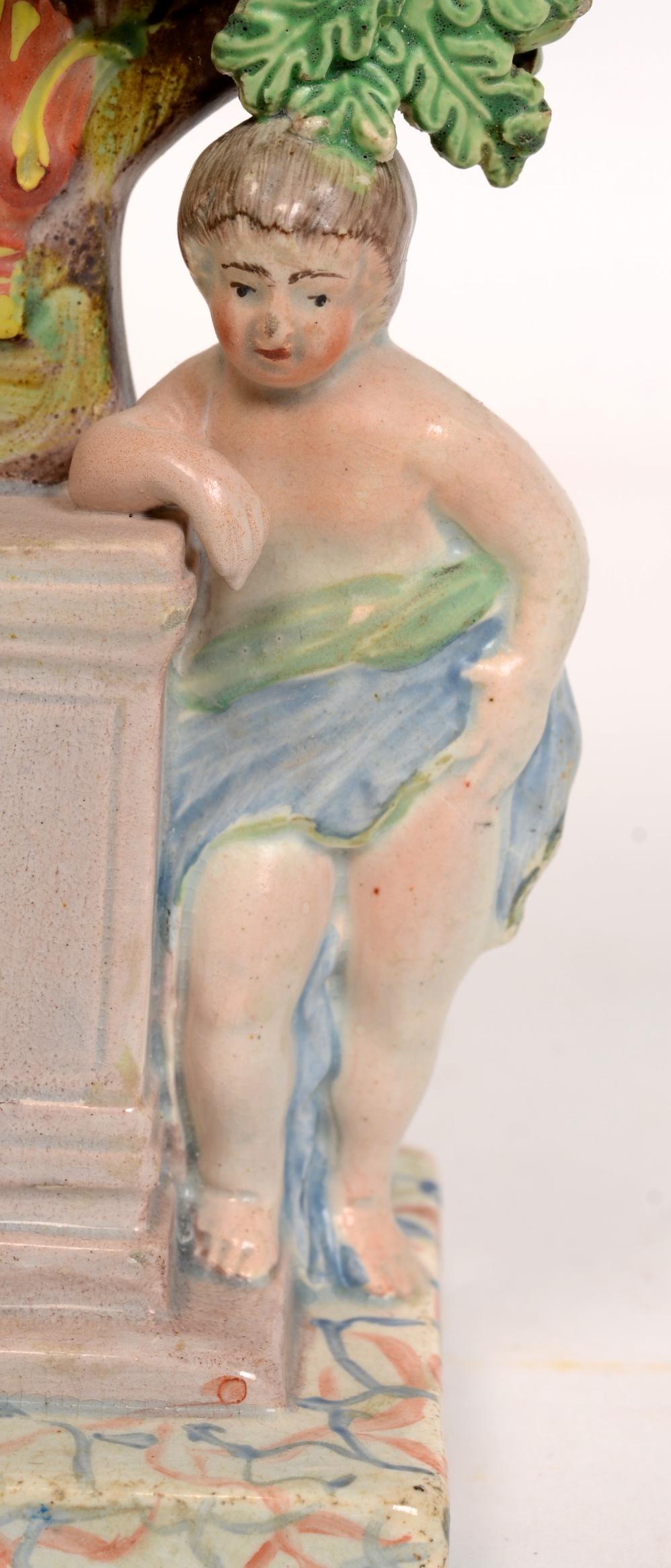 19th Century Staffordshire Pearlware Bocage Figure Watch Holder, circa 1820 For Sale