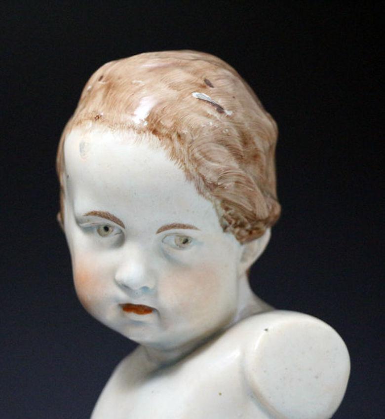 English Staffordshire Pearlware Bust of a Putto on a Socle Base, Early 19th Century For Sale
