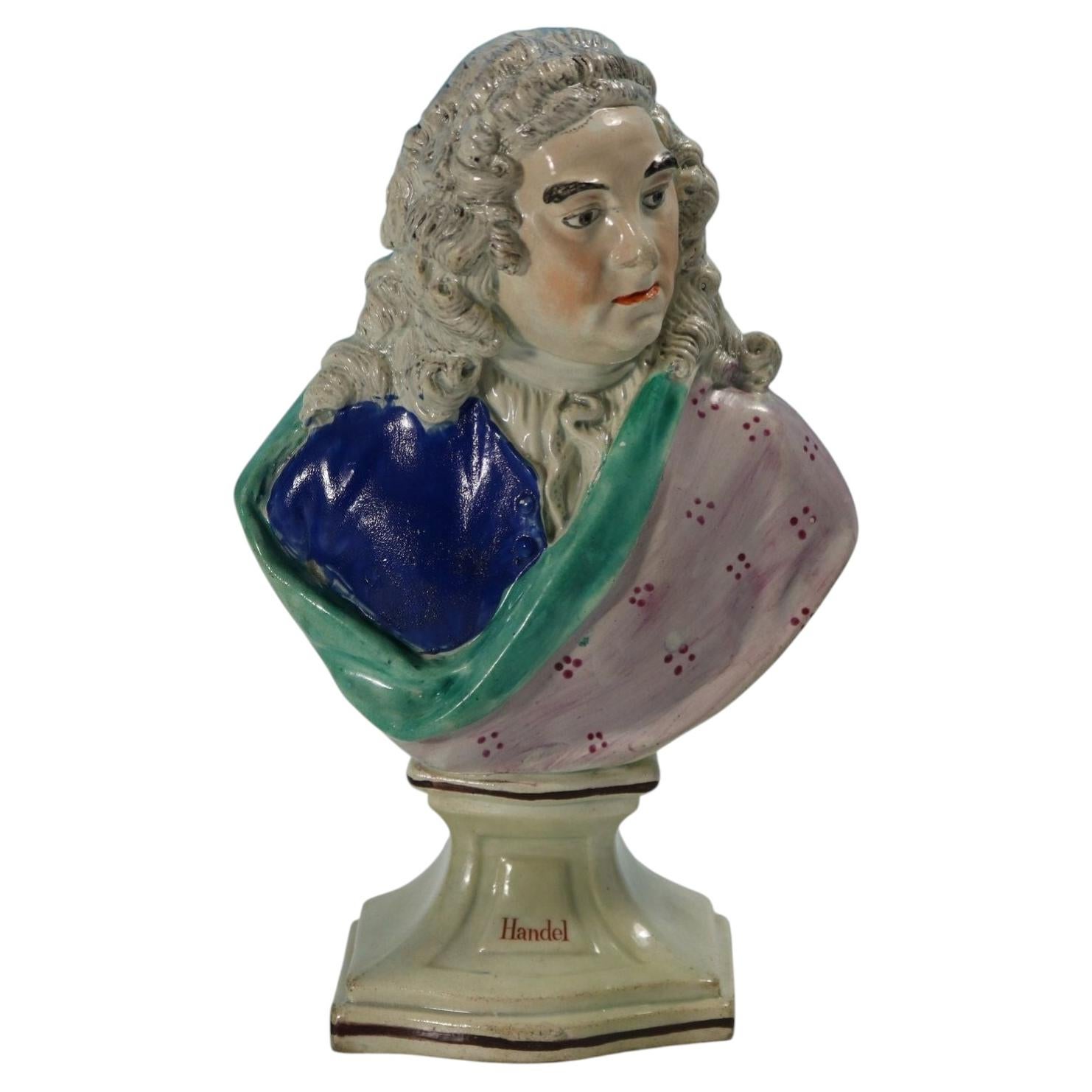 Staffordshire Pearlware Bust of the Composer Handel For Sale