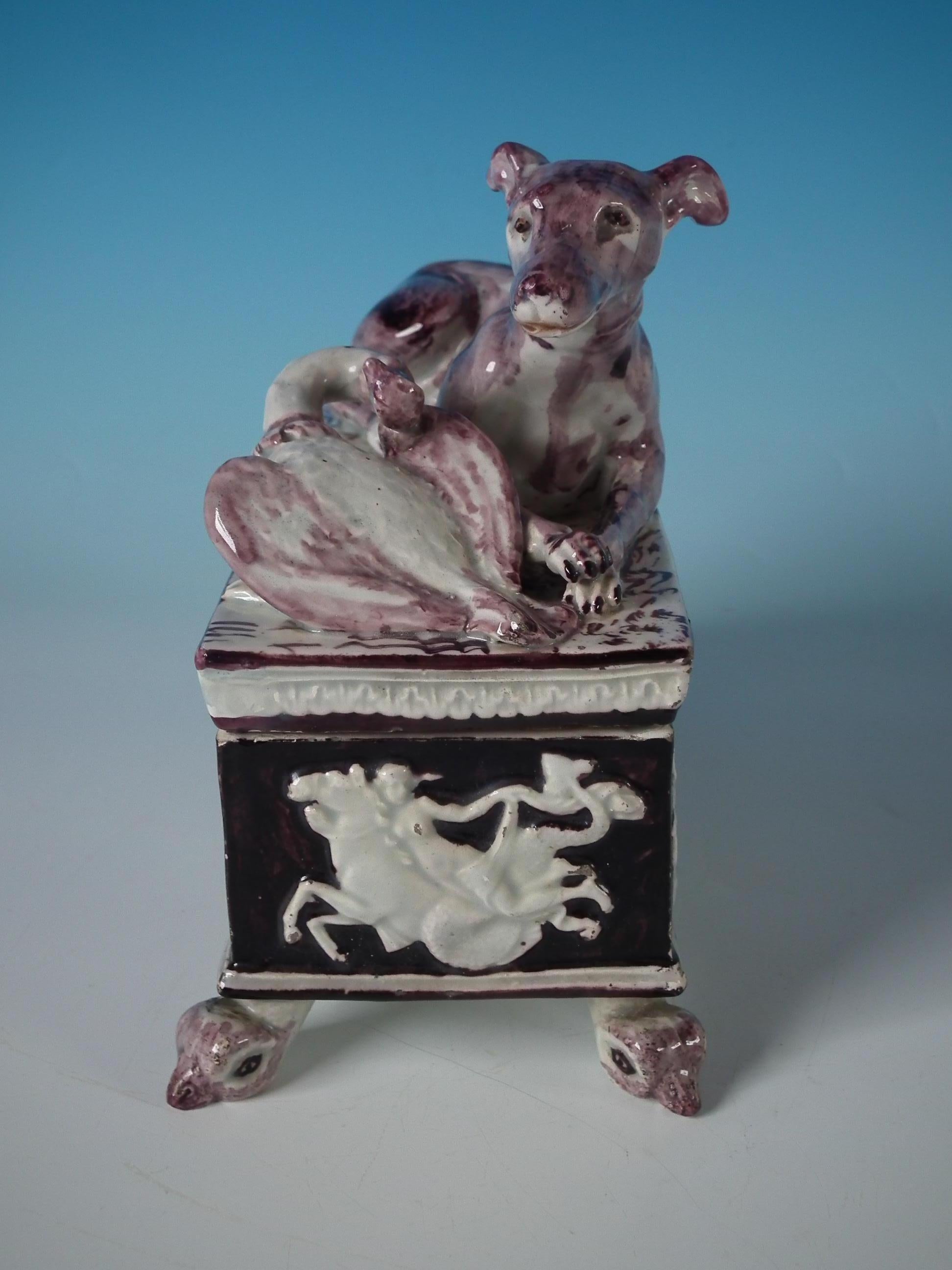 English Staffordshire Pearlware Greyhound Box and Cover