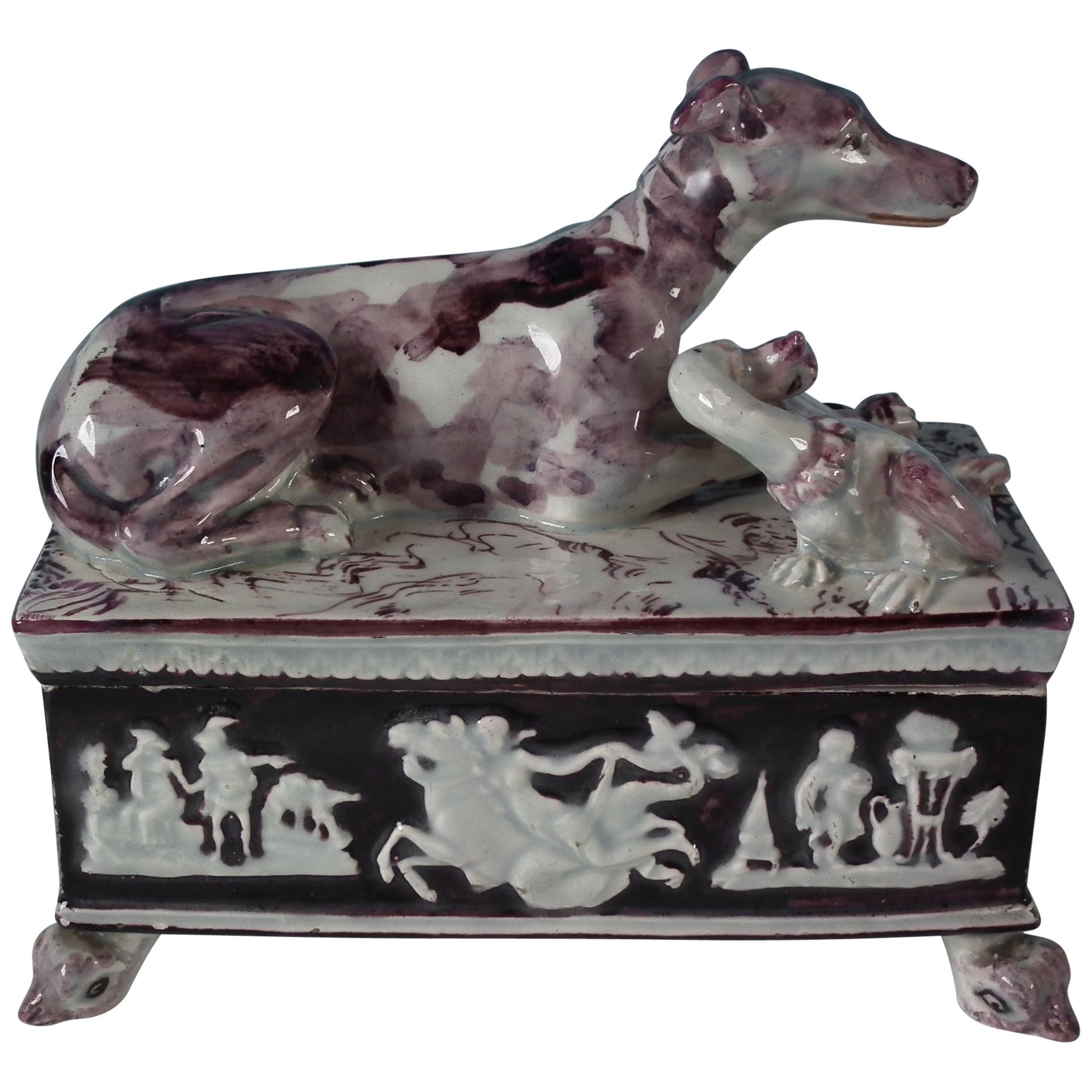 Staffordshire Pearlware Greyhound Box and Cover at 1stDibs