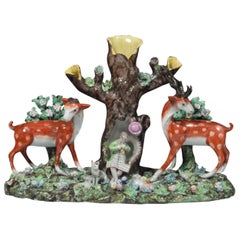 Staffordshire Pearlware Large & Rare Double Deer Group