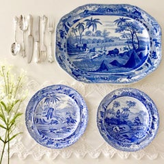Staffordshire Pearlware Meat Platter, Bear Hunt Pattern Spode Imitation
