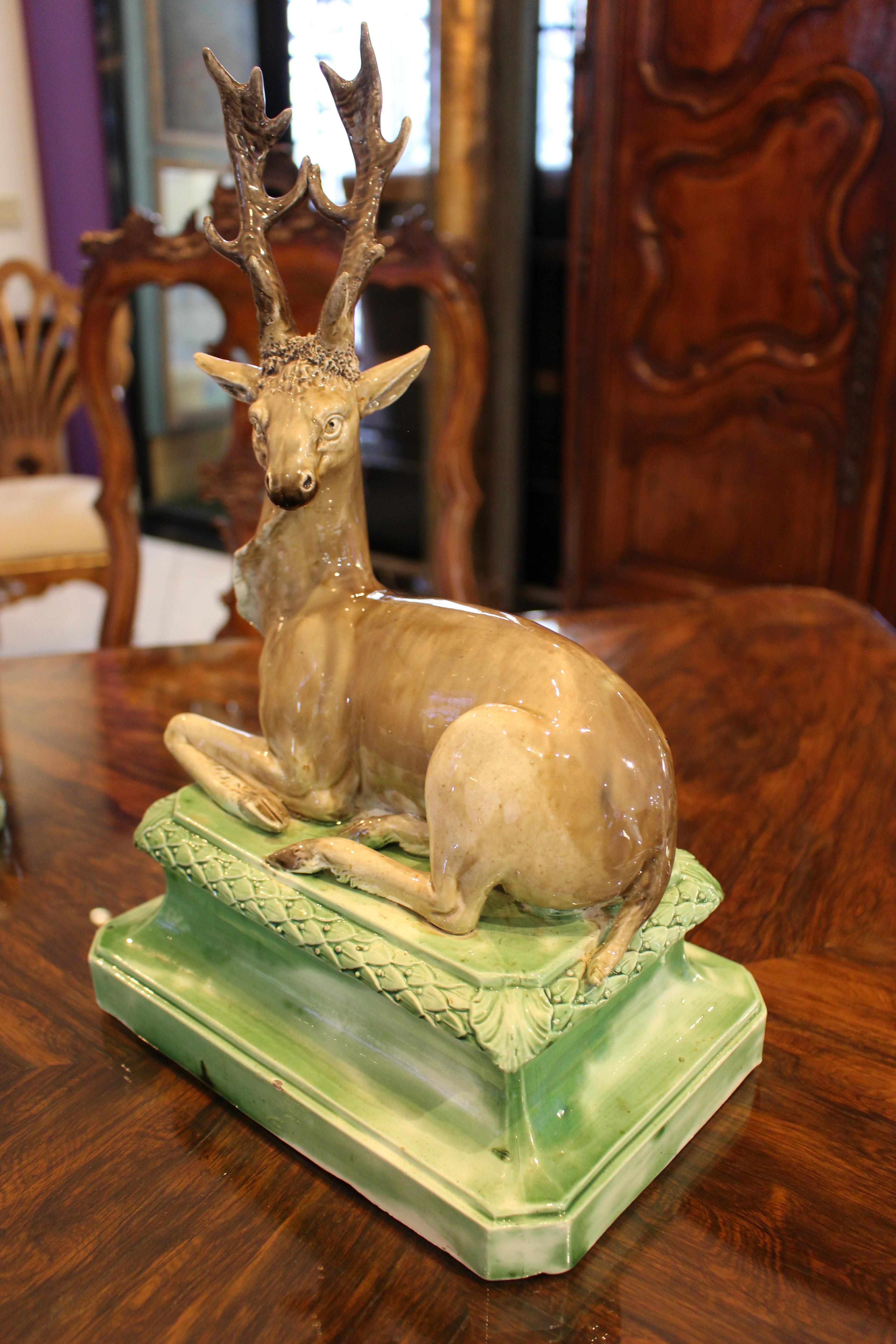 British Staffordshire Pearlware Model of a Stag For Sale