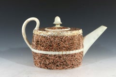 Staffordshire Pearlware Pottery Surface Agate Teapot with Acorn Finial