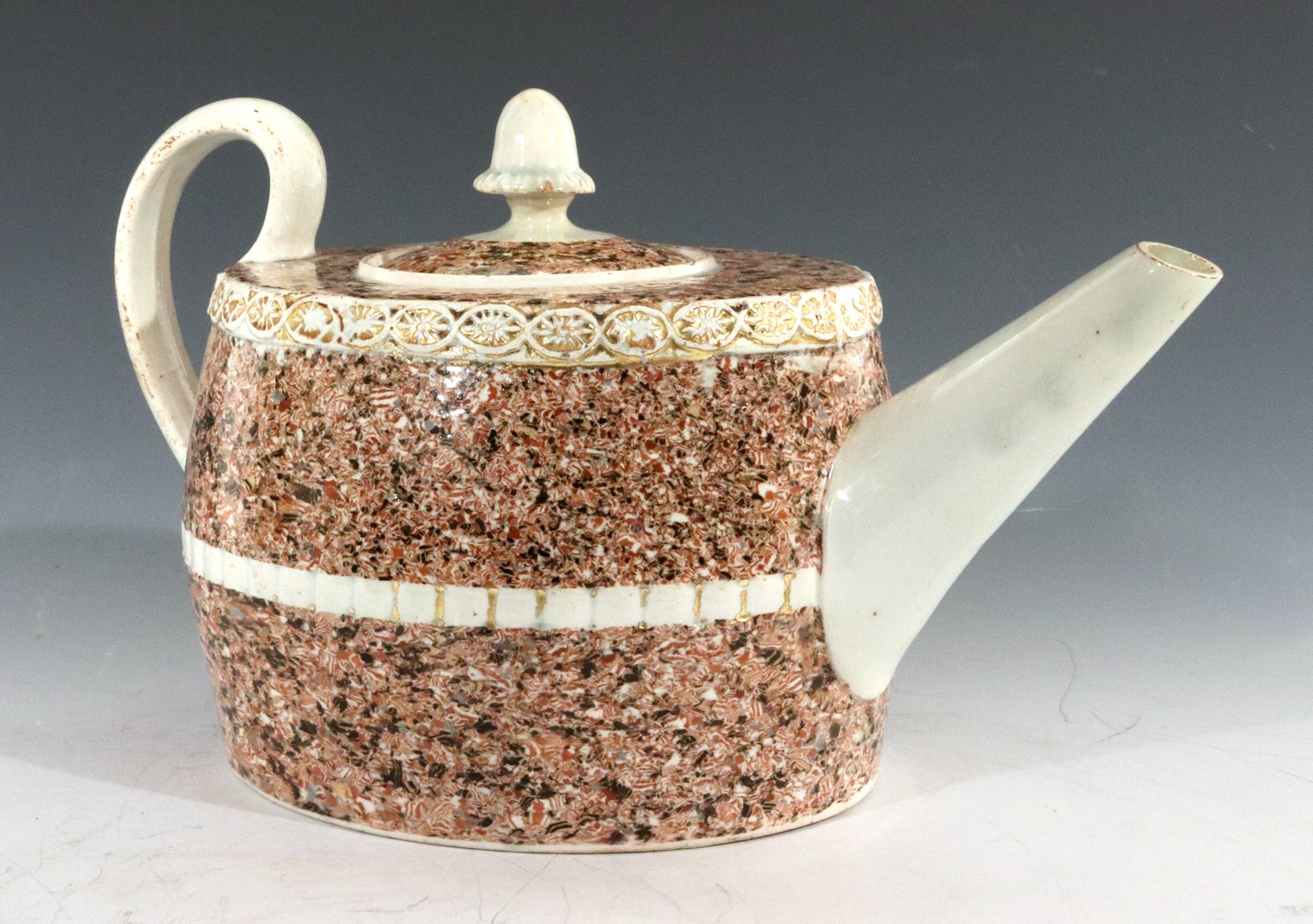 Staffordshire Pearlware Pottery Agate Teapot with Acorn Finial In Good Condition For Sale In Downingtown, PA