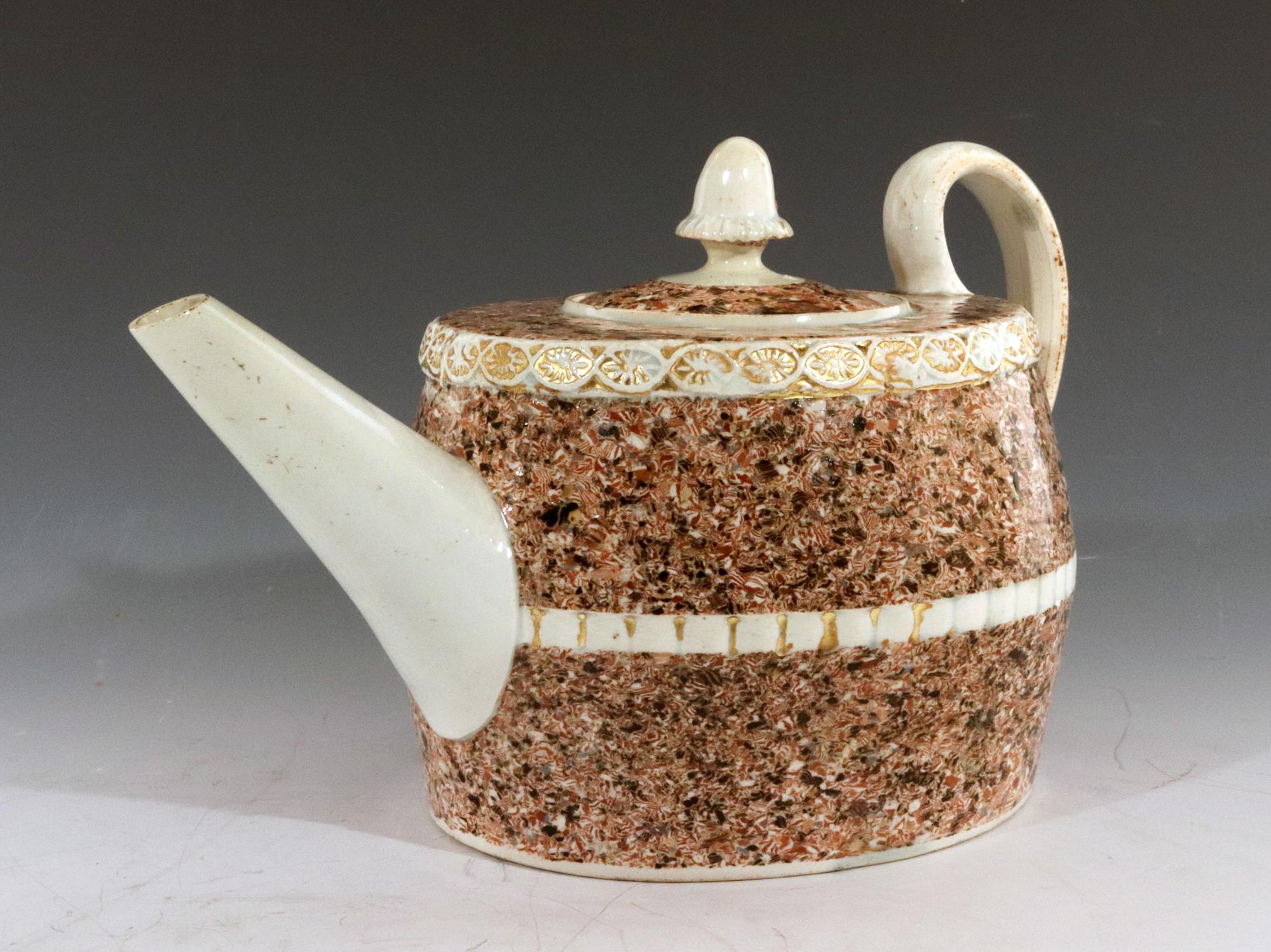 18th Century Staffordshire Pearlware Pottery Agate Teapot with Acorn Finial For Sale
