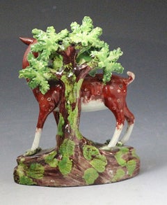 Staffordshire Pearlware Pottery Bocage Figure of a Doe Deer, 19th Century