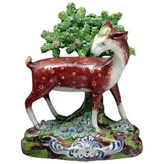 Staffordshire Pearlware Pottery Bocage Figure of a Doe Deer, 19th Century