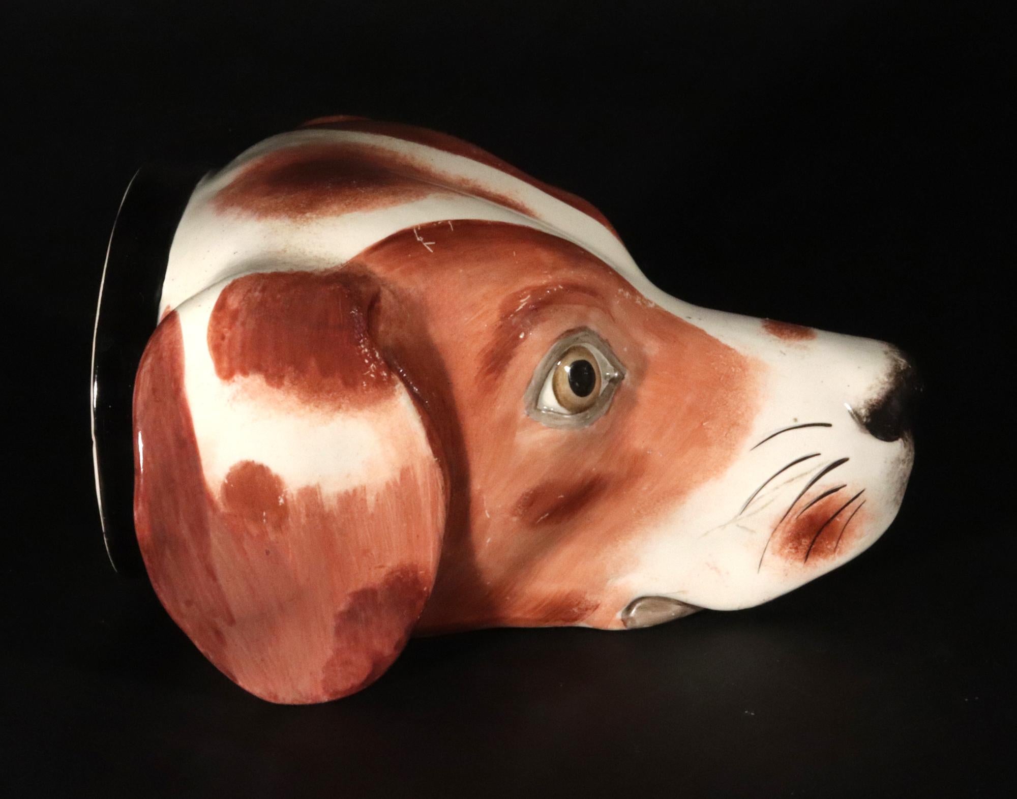 Regency Staffordshire Pearlware Pottery Fox Hound Stirrup Cup For Sale