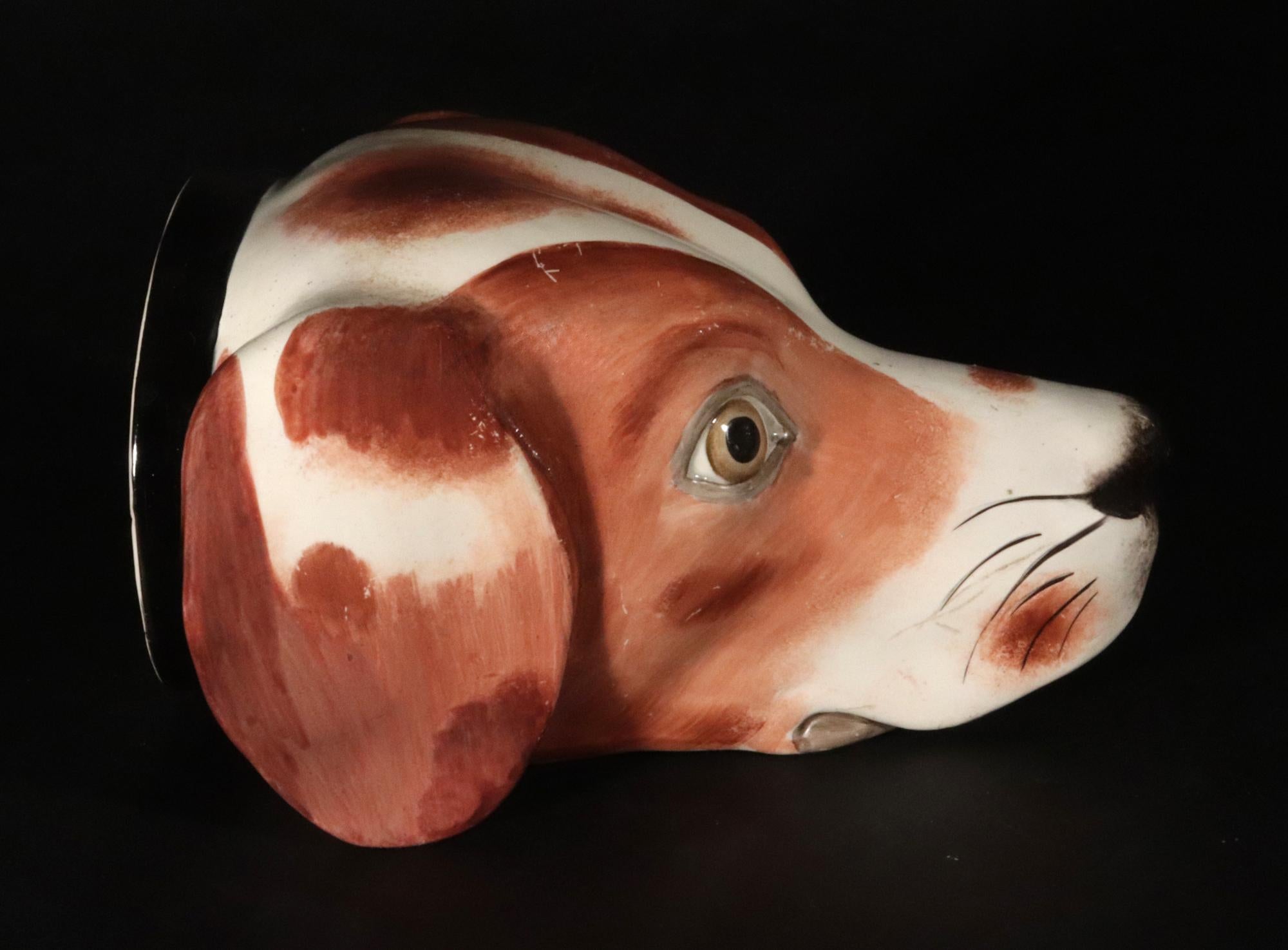 English Staffordshire Pearlware Pottery Fox Hound Stirrup Cup For Sale