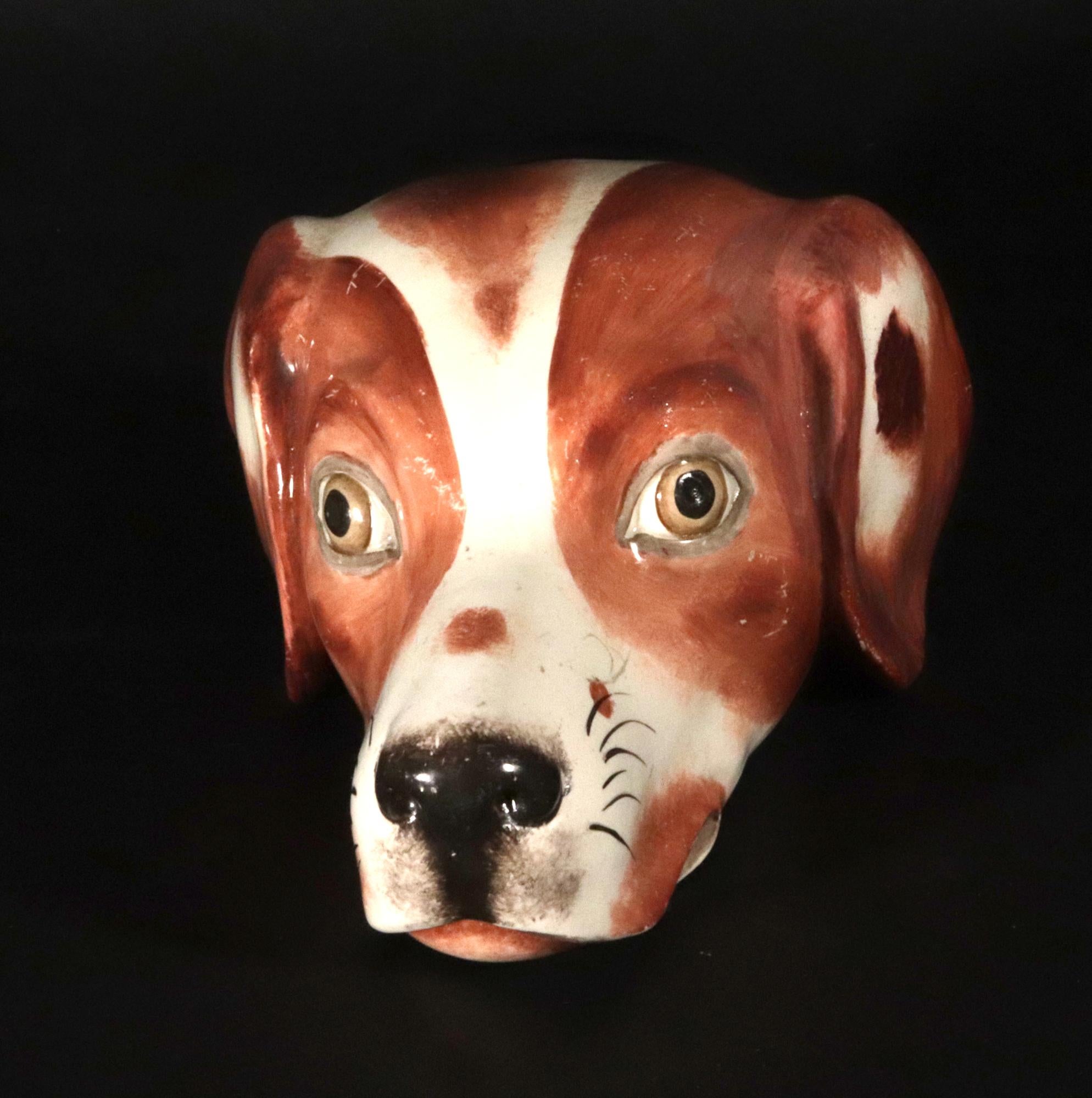 Ceramic Staffordshire Pearlware Pottery Fox Hound Stirrup Cup For Sale